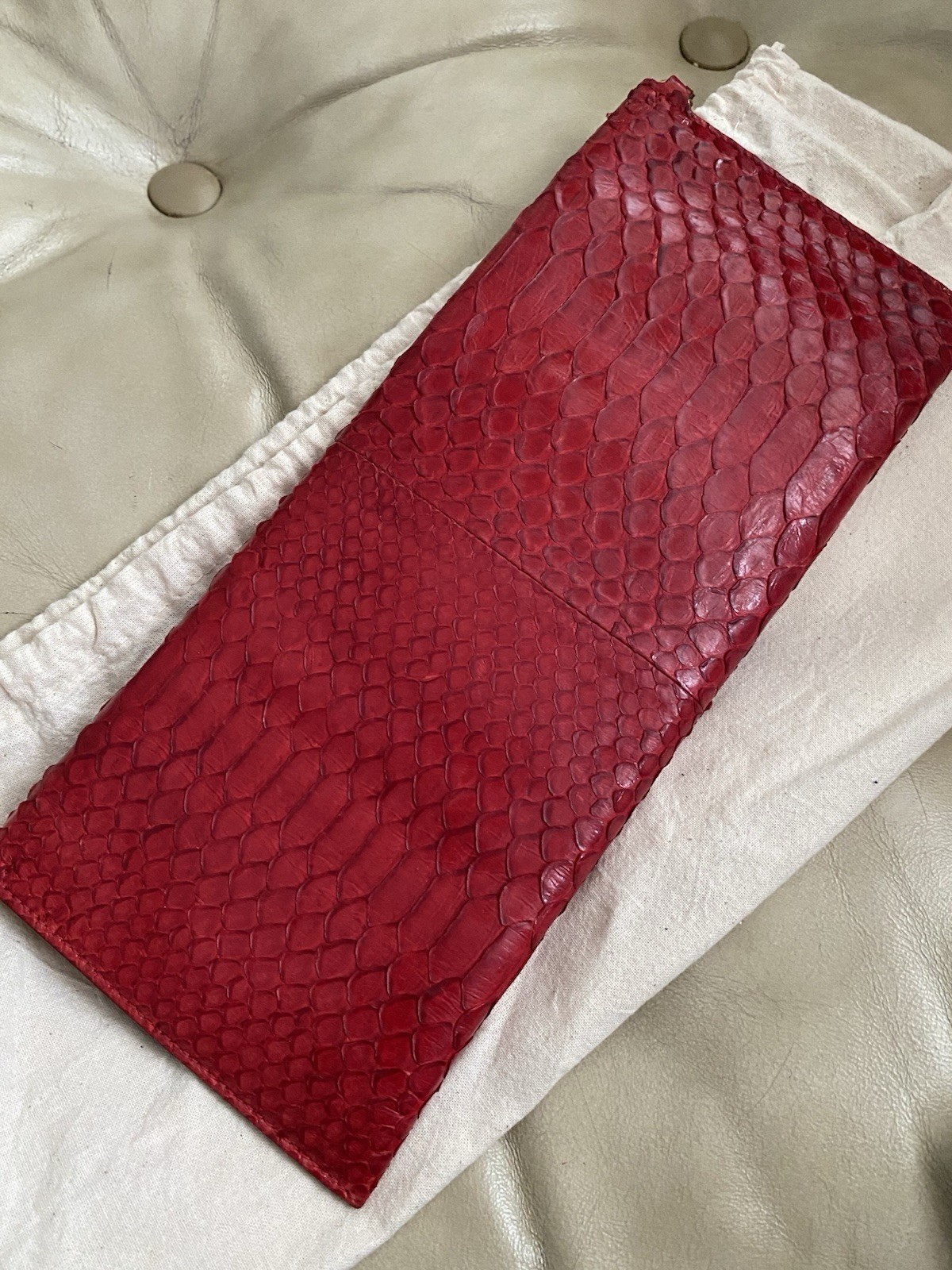 Rare Salvatore Ferragamo LARGE Python Clutch Evening Bag Leather Red Lock Key
