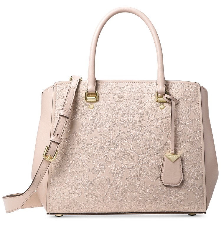 NWT MICHAEL Kors BENNING Large Satchel Soft Pink Leather Floral Bag ~MSRP$448
