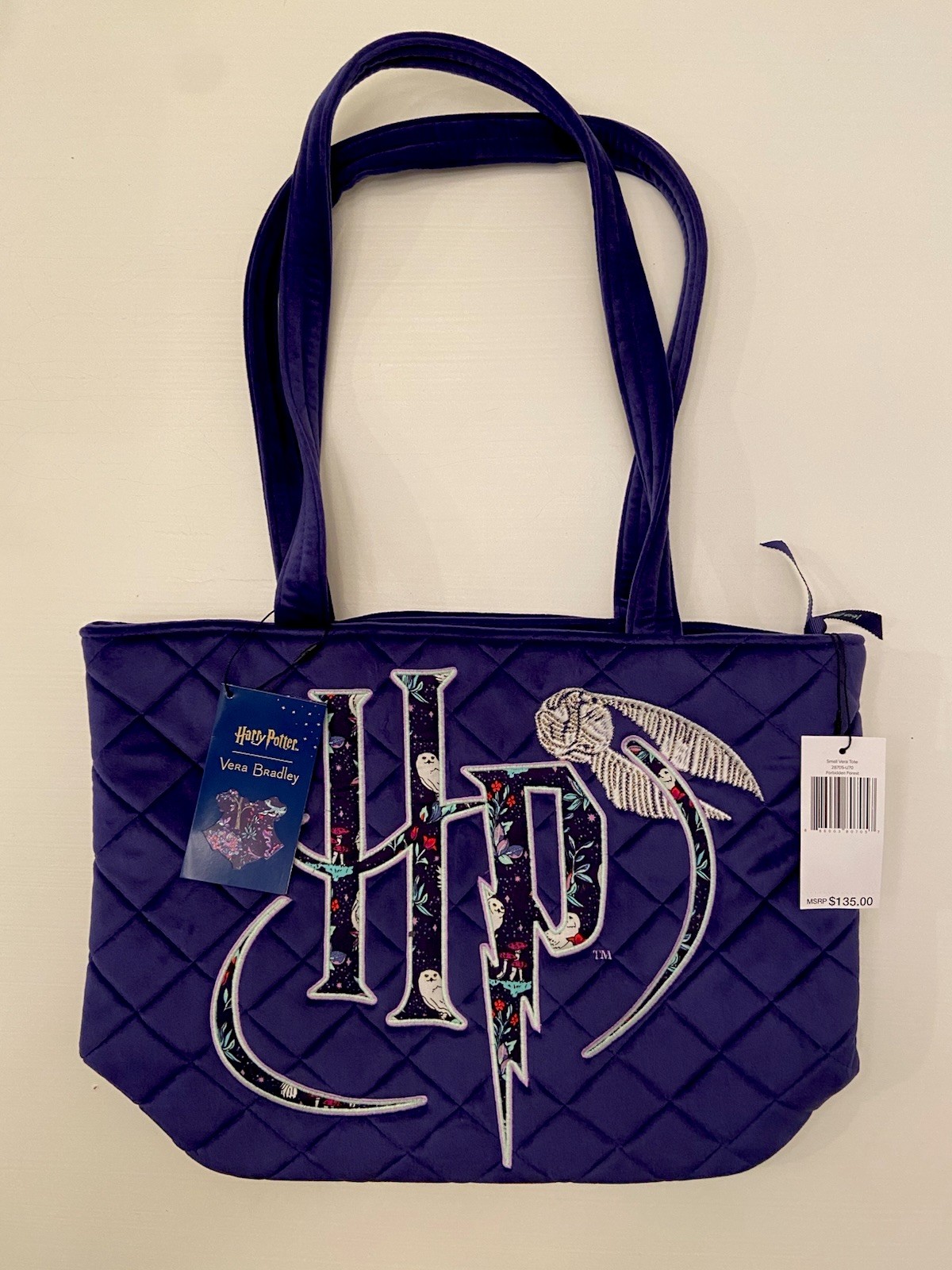 Vera Bradley Harry Potter Hedwig Forbidden Forest Tote Velvet, Purple Bag NWT