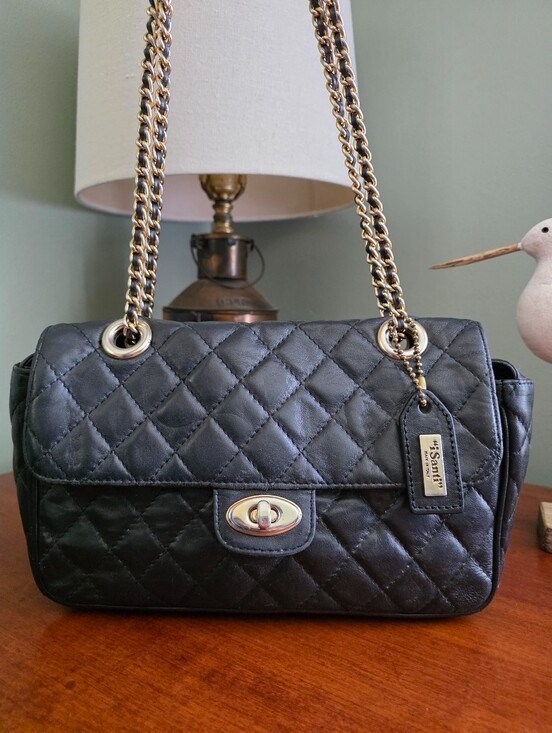 I Santi Quilted Leather Convertible Crossbody Shoulder Bag Black Italy Turnlock