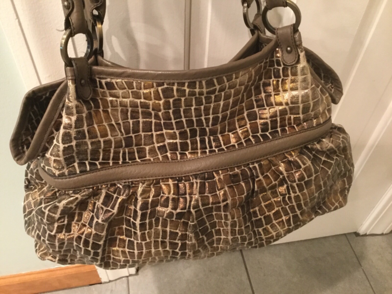 Fendi Chef Bag in Metallic Bronze Croc Pattern