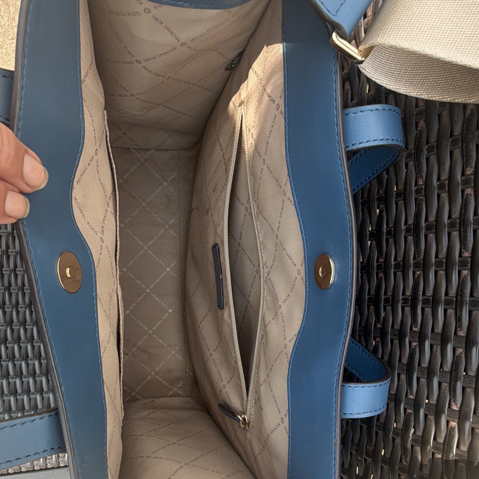 Michael Kors Brown/Blue Logo Tote Bag Double Handles Detachable Strap