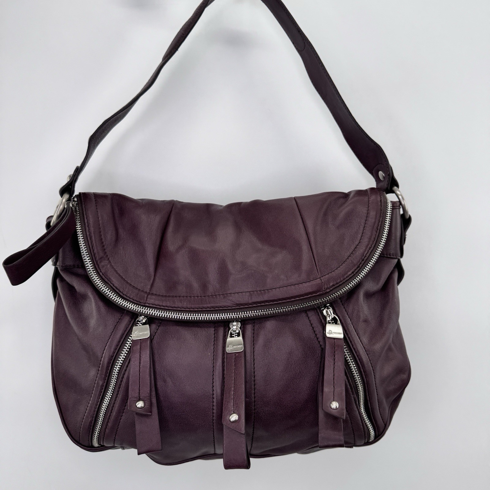 Y2K Leather Hobo Bag Oxblood Slouchy Flap Multi Zip Fringe Moto Avant Garde MINT