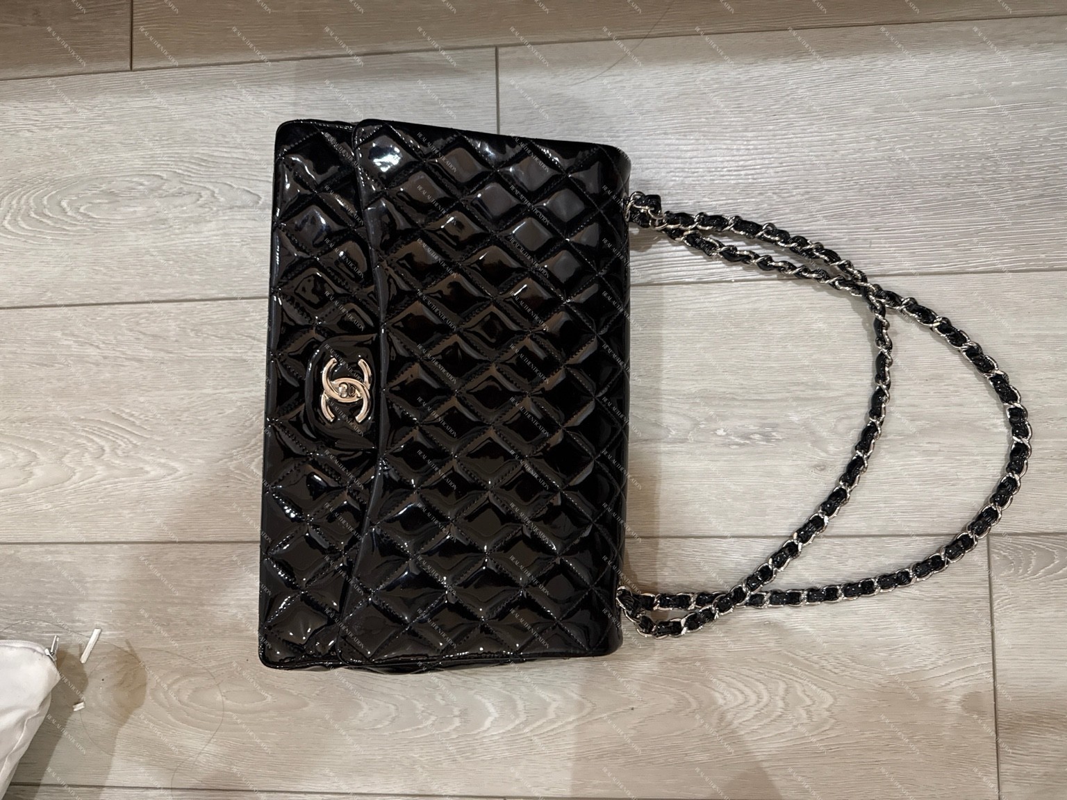Vintage Chanel Black Patent Leather Classic Flap Bag – Serial Sticker Present