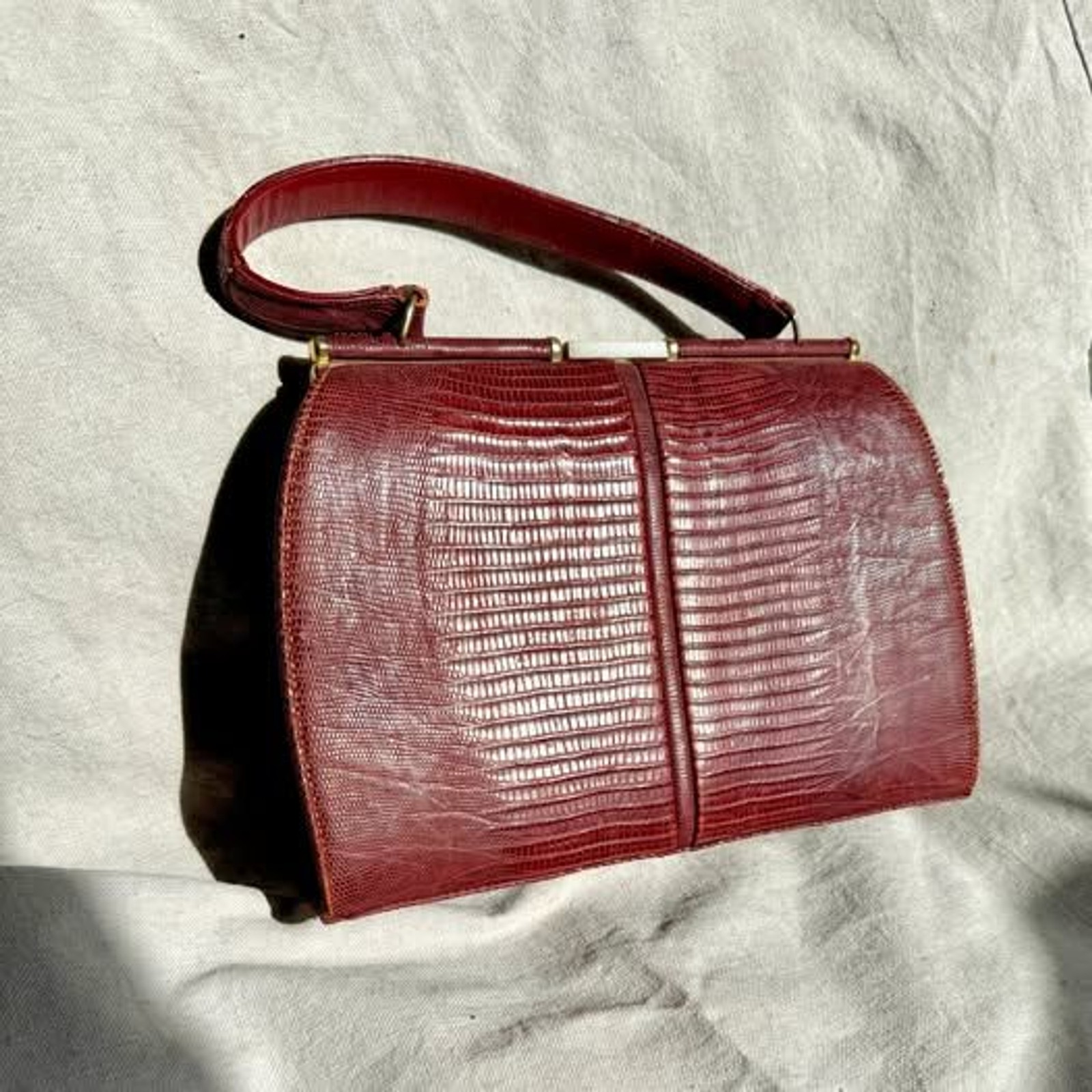 vintage snakeskin top handle bag / 50s reptile snakeskin purse