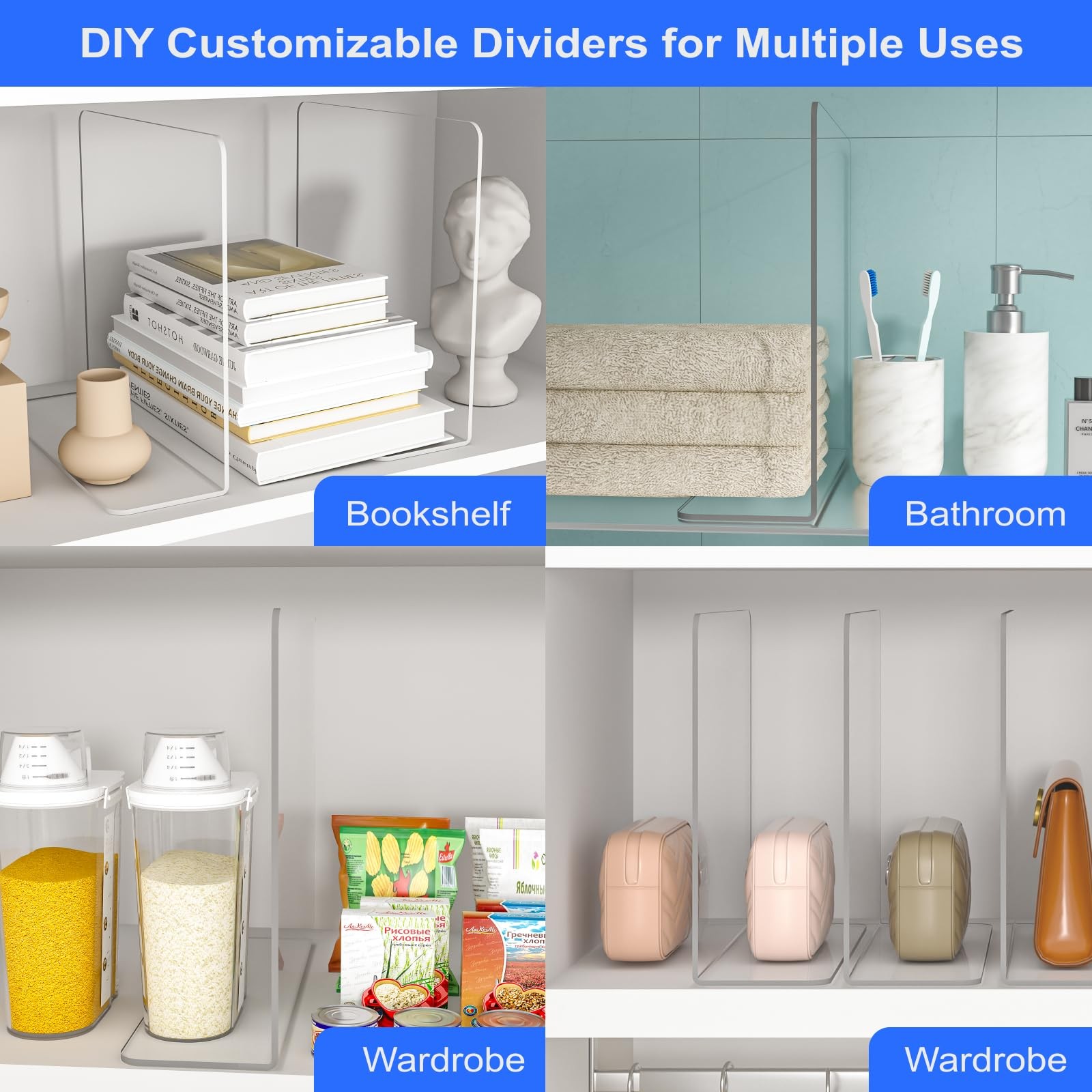 OKPOW Clear Acrylic Shelf Dividers 12×9″ Closet Organizer 8-Pack Adjustable