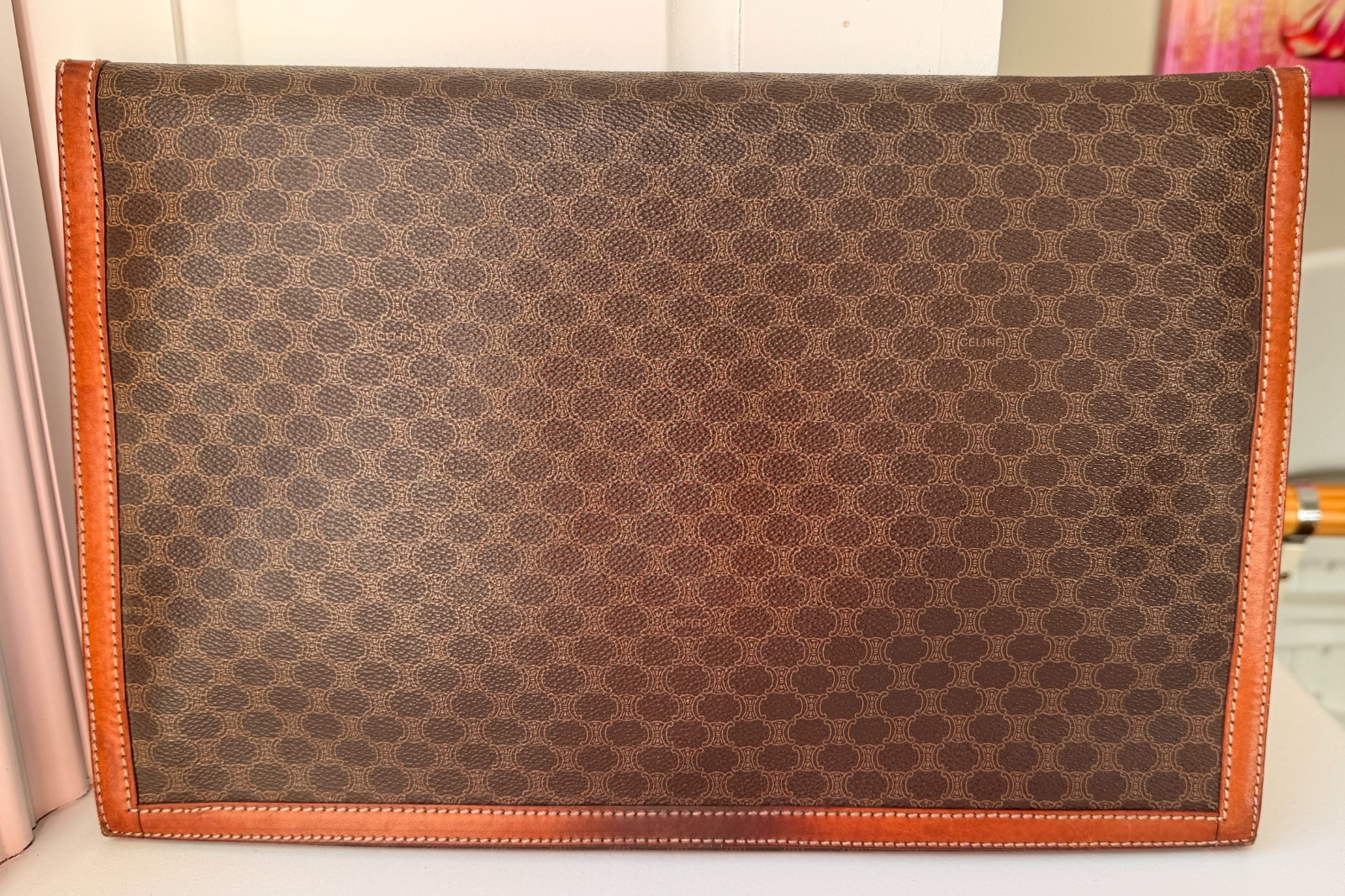 Vintage CELINE Envelope Clutch Portfolio, Brown Monogram Leather, Authenthic