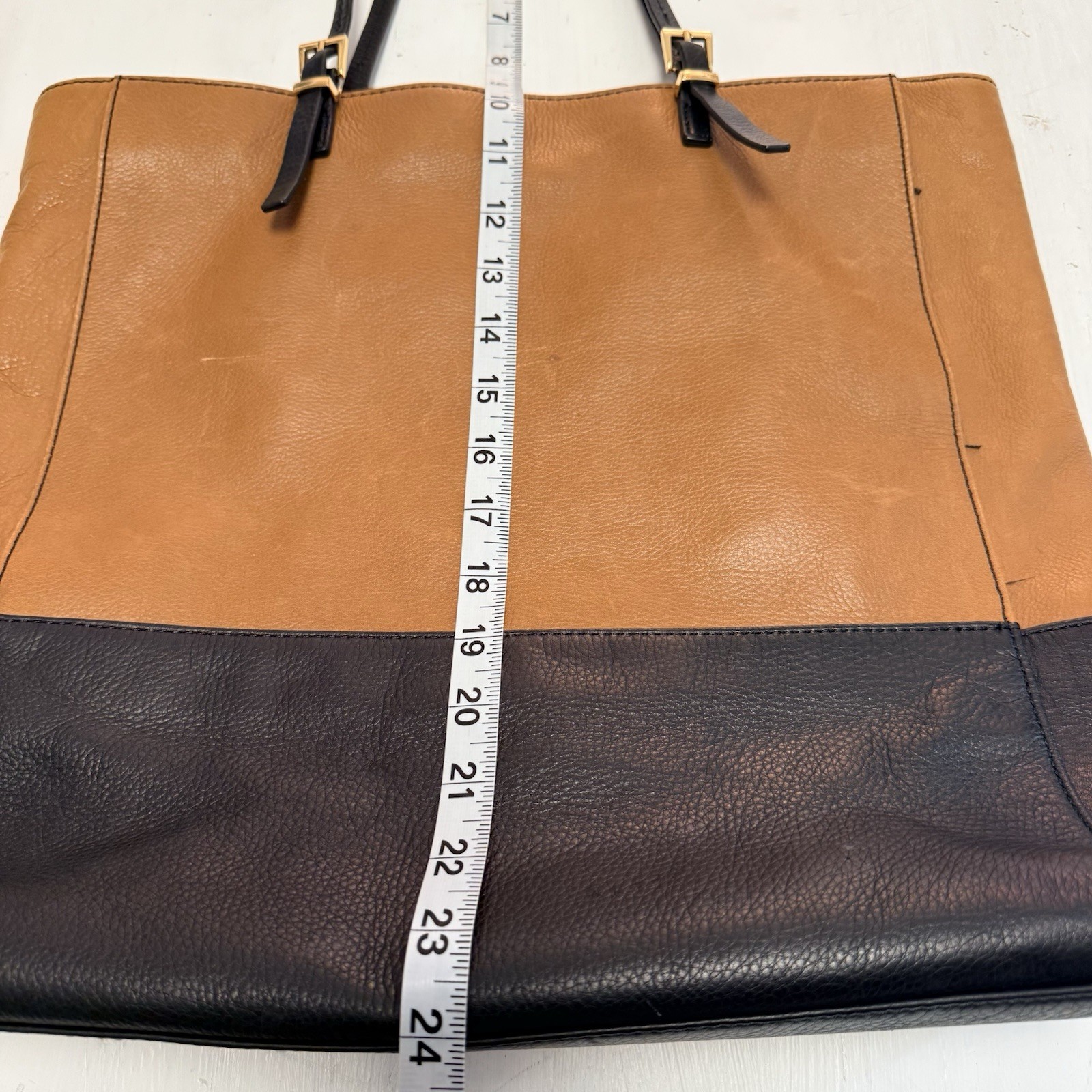 AUDREY BROOKE Medium/Large Black/Brown Leather Shoulder Tote Satchel Purse Bag