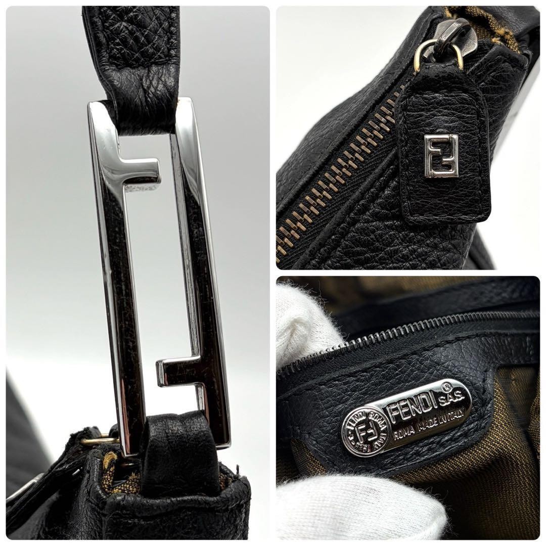 Fendi FF Hardware Leather Shoulder Bag Black 30x18x11cm Handle 10cm Authentic