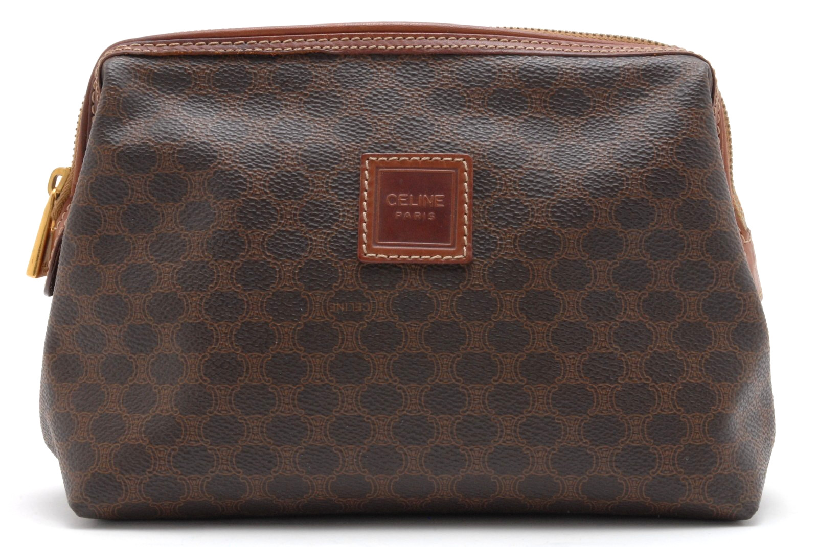 CELINE Pouch Clutch Hand bag Purse Macadam Brown PVC Leather