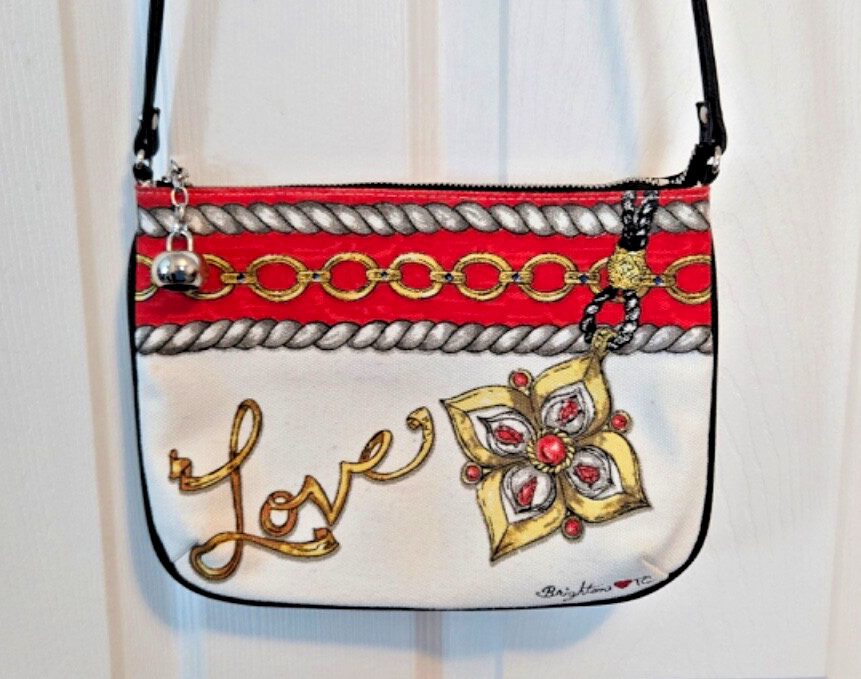 Brighton TC Love Chain Canvas Crossbody Purse / Bag Red Yellow Black NWOT