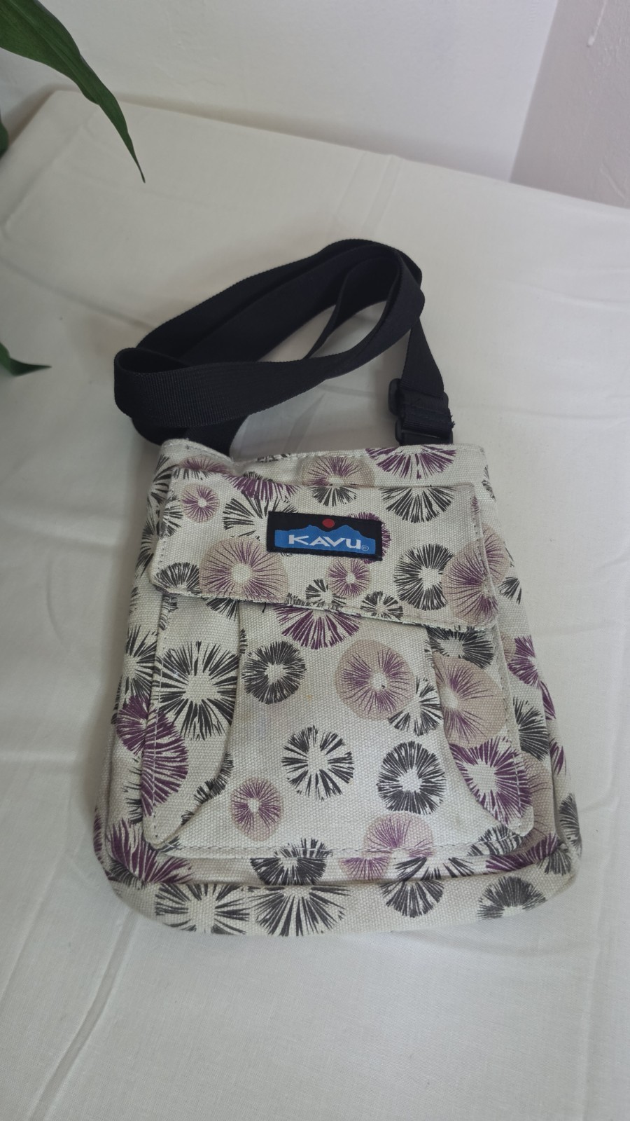 Kava Keeper Crossbody Bag In Purple and Black Geometric Flower Print