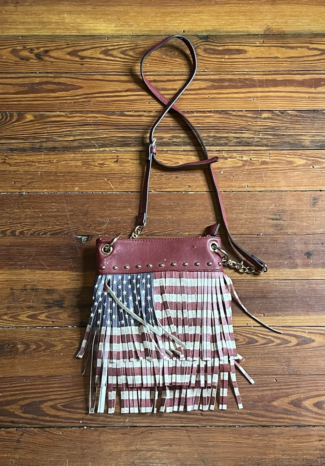 Crossbody Purse Bag American Flag Fringe Wallet Patriotic USA Leather