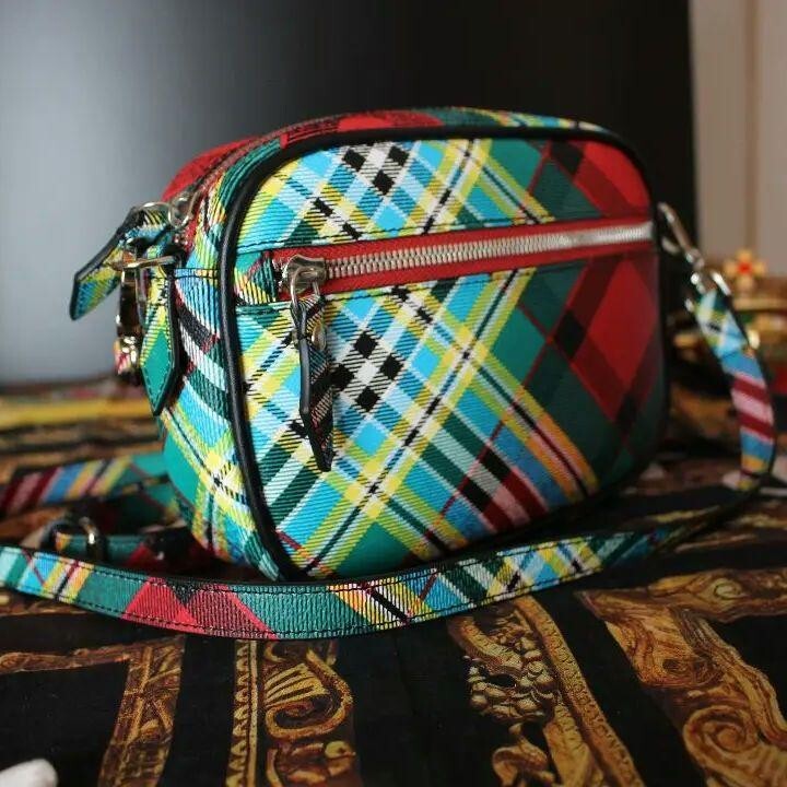 Vivienne Westwood Shuka Tartan Camera Bag Crossbody Green Check 5.51×7.48×1.97in