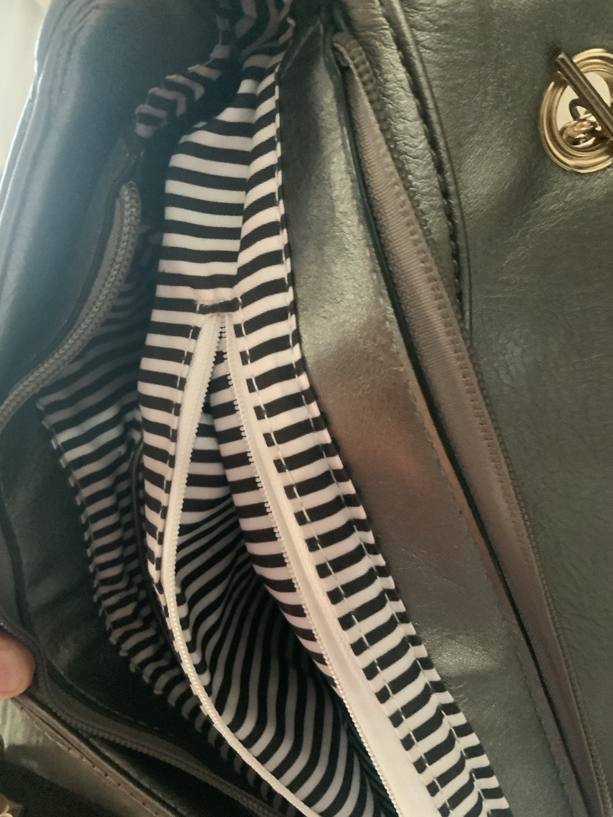 Grey Shoulder Bag, Zip Closure, Gold Chain Strap, biker style moto jacket