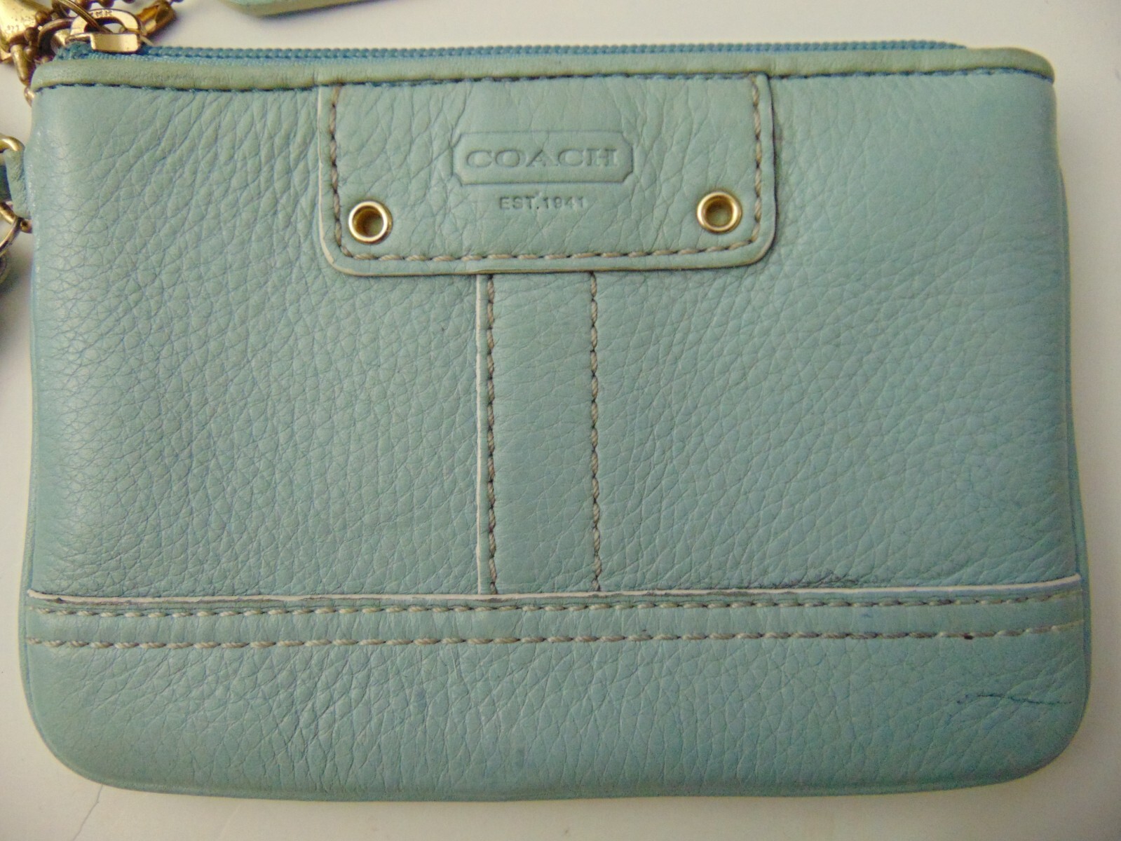 Coach light blue pebble leather 4X6 inch wristlet