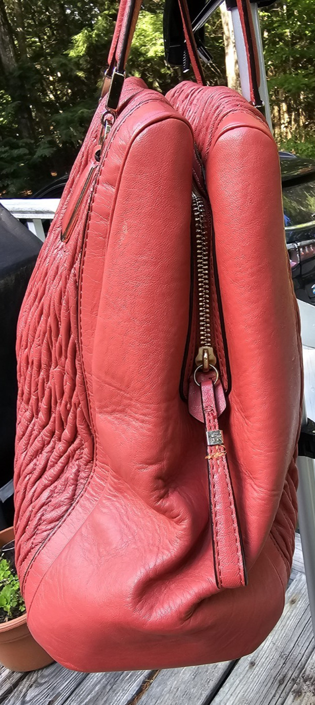 Coach Madison Gathered Twist Leather Madeline Satchel style 25984 Vermillion Red