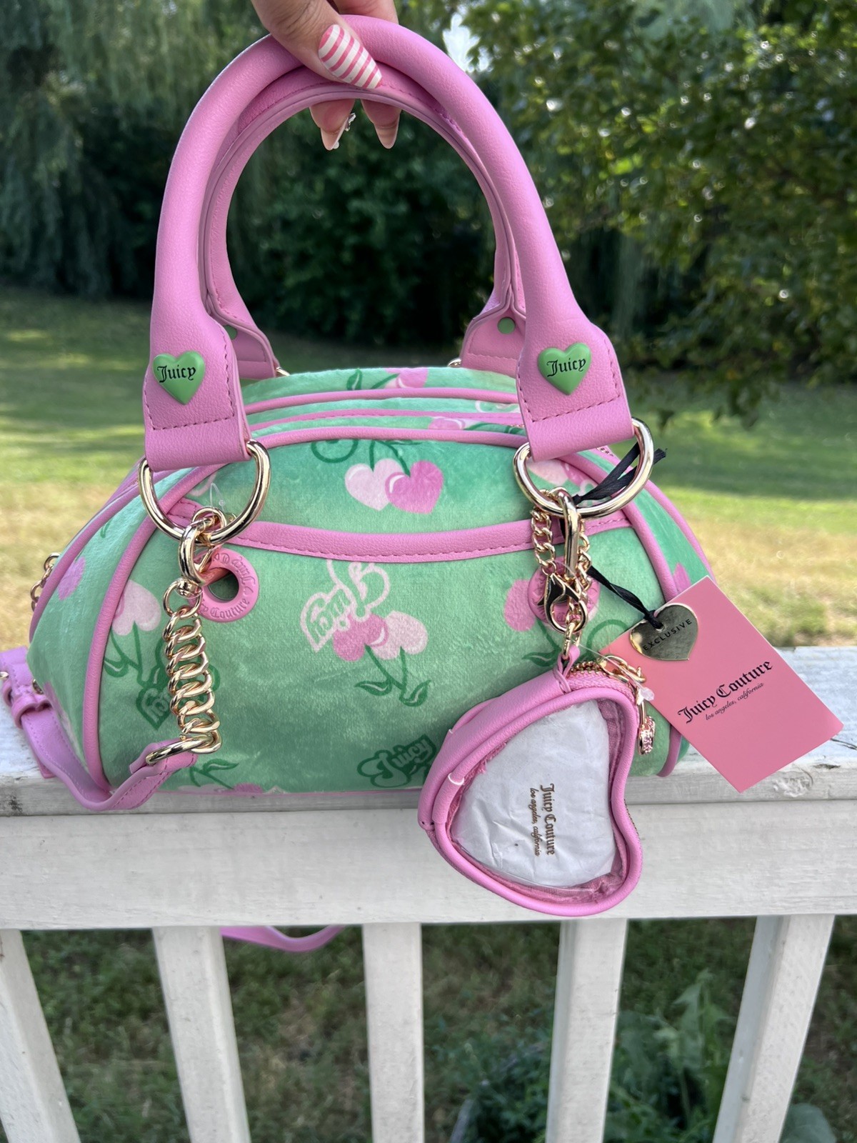 NWT Juicy Couture Juicy Cherry Satchel Bowler Bag Retro Green Velvet