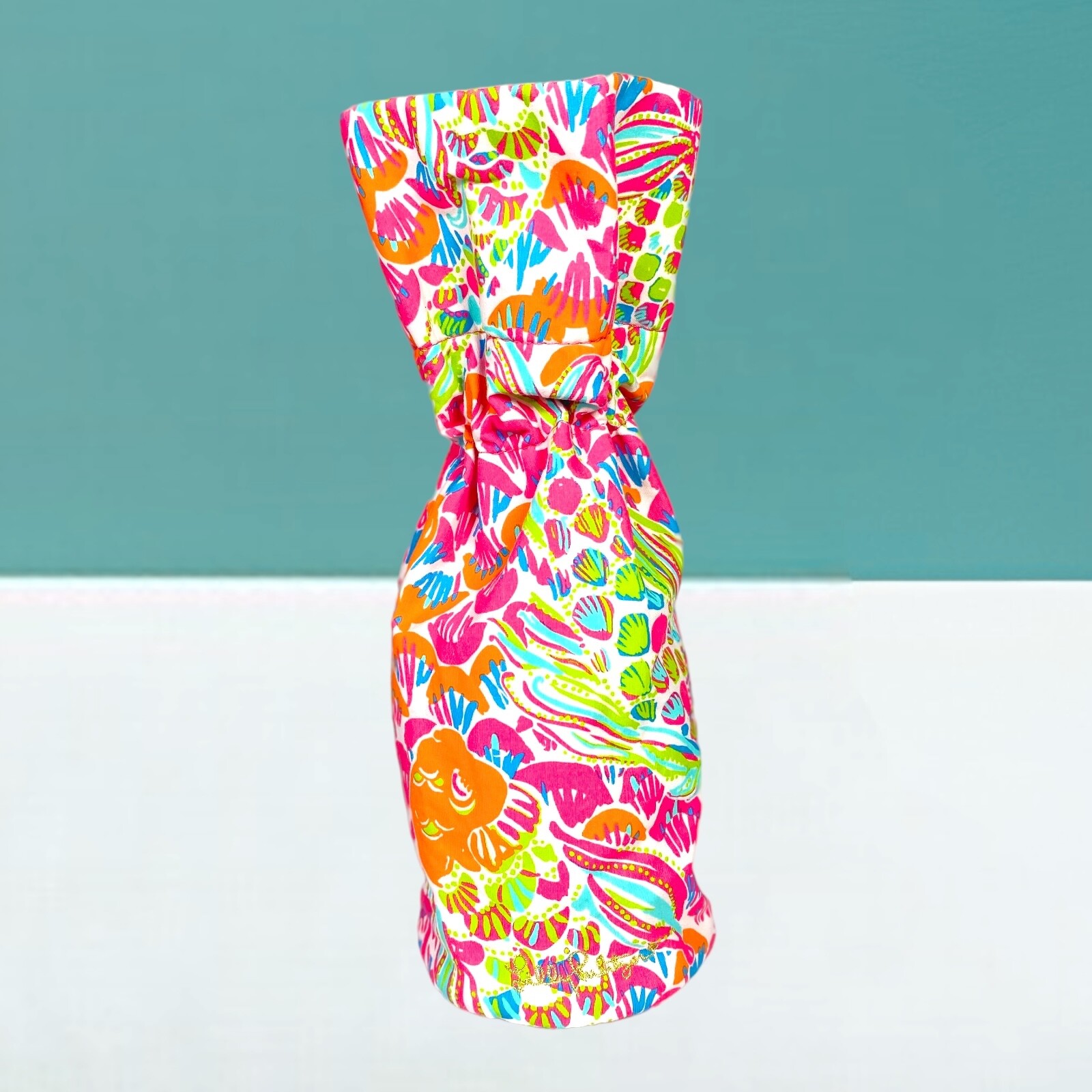 Lilly Pulitzer Gift Bag Pouch Wine Bottle Tote Fish Koi So Hooked Pink Orange