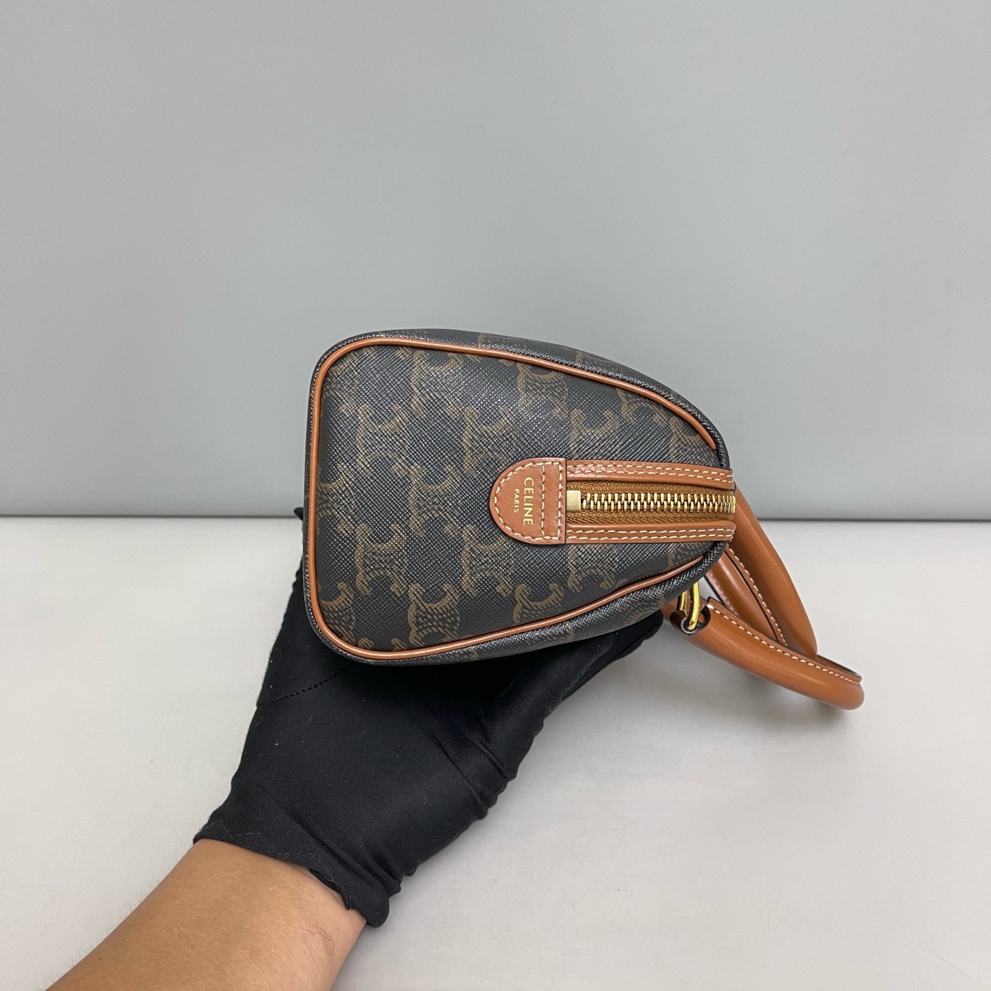 Celine Triomphe Small Boston Bag Brown Black Triomphe (kc071226d5r)