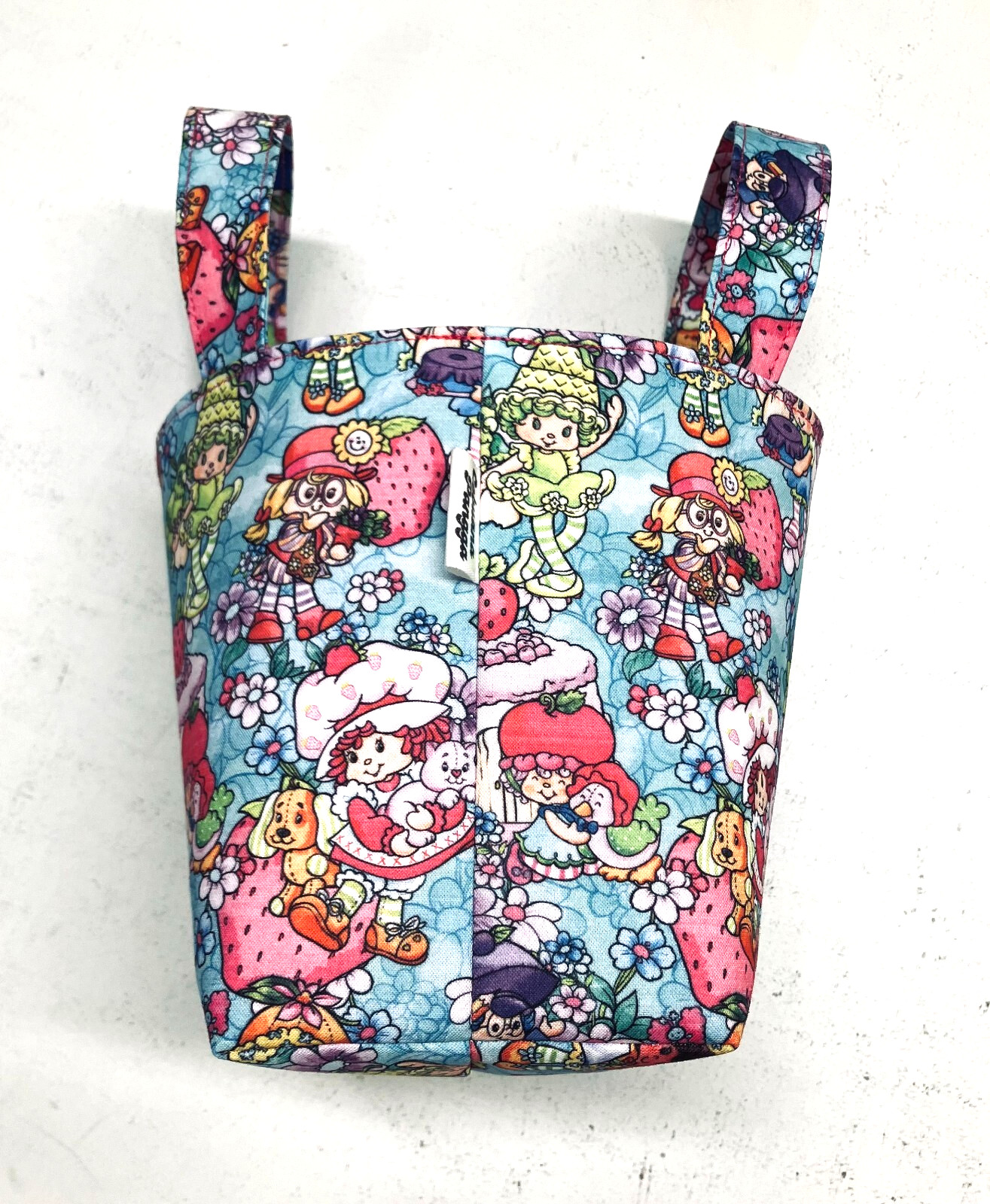 Handmade Fabric Lined Mini Tote Bag/Gift Bag Blue Strawberry Shortcake Print New