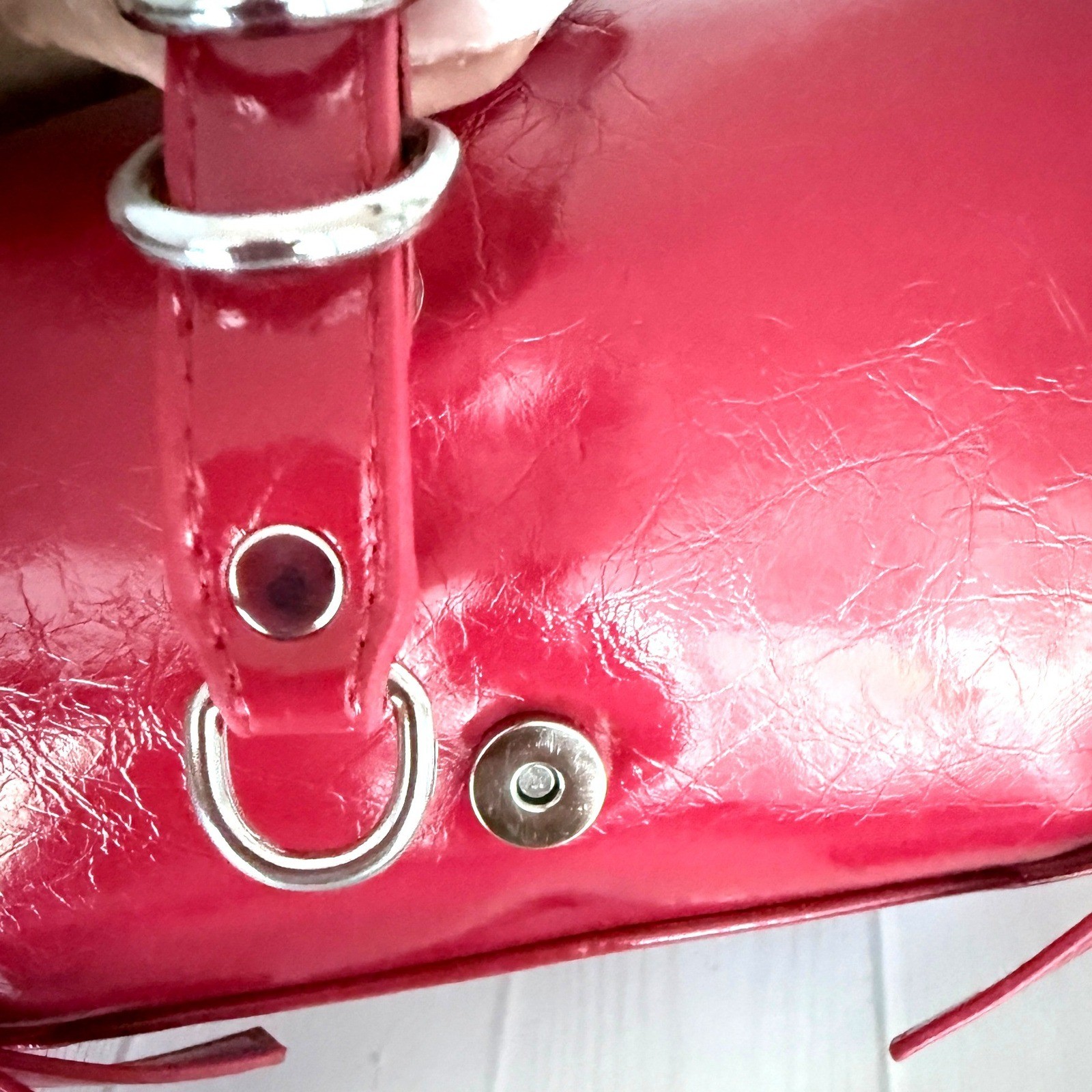 8 Other Reasons Adeline Bag Cherry Red Crinkled Patent Faux Leather Shoulder Bag