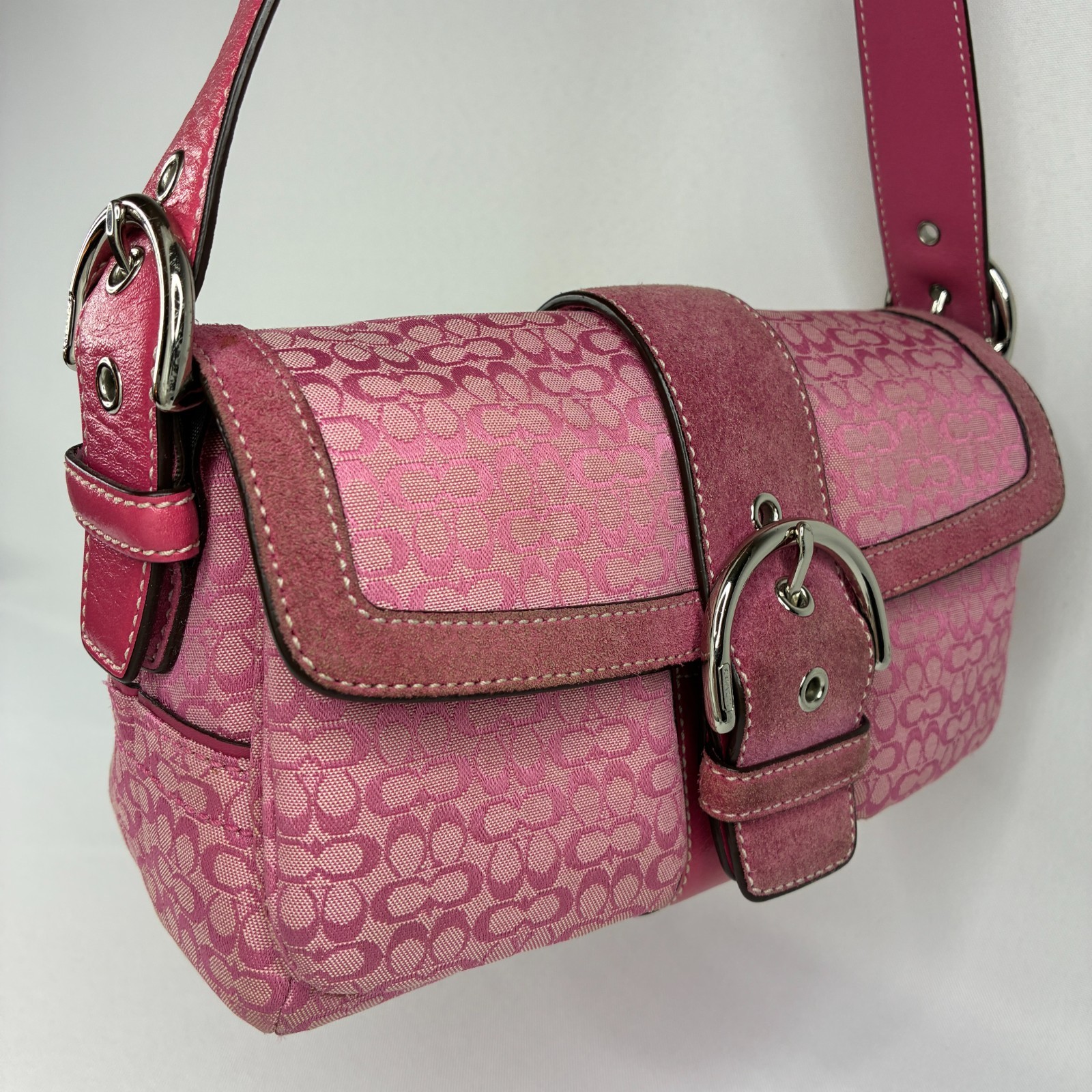 Vintage Coach Pink Soho Signature Shoulder Bag A05U 1444 Purse Hobo Buckles Y2K