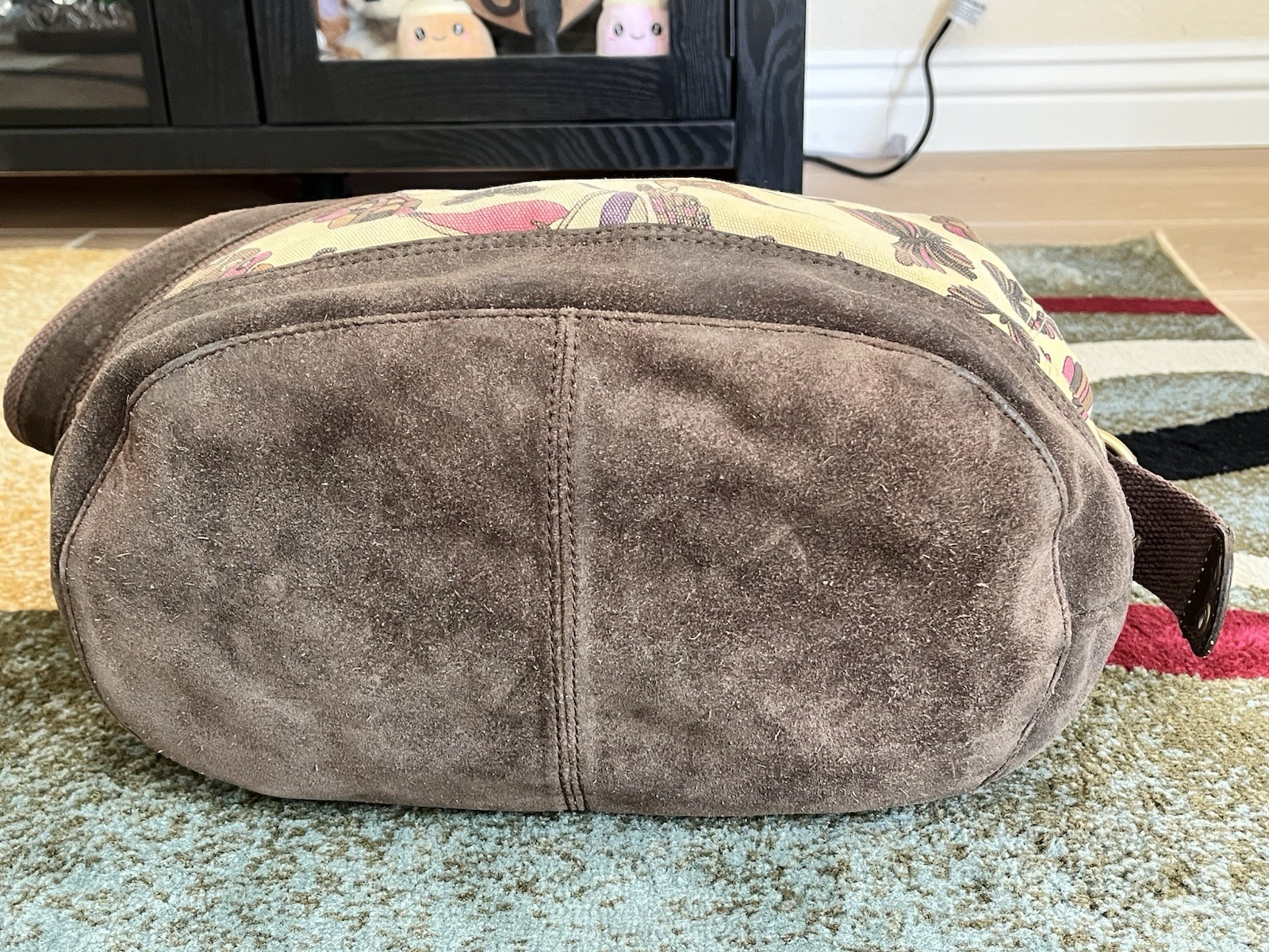 LUCKY BRAND Runaway Carryall Canvas Suede Leather Hobo Crossbody Shoulder Bag XL
