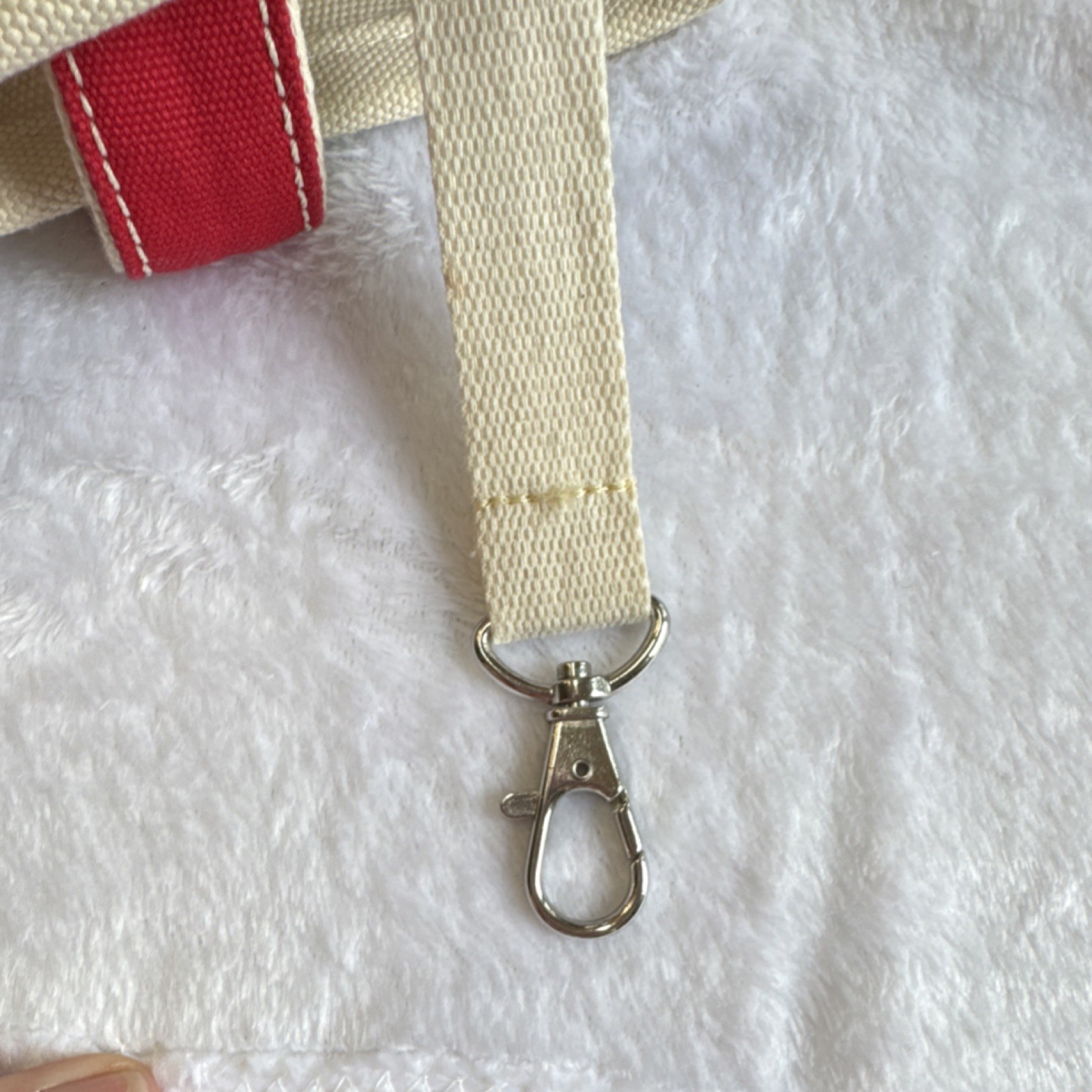 Lands’ End Beige Red Colorblock Tote Large Double Handles Key Holder Pockets