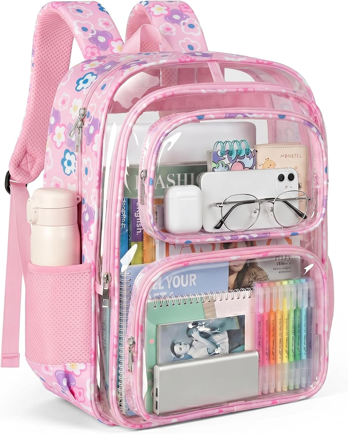 Clear Backpack, Fabric & PVC Clear Bookbag Heavy Duty Transparent Bag Large Capa