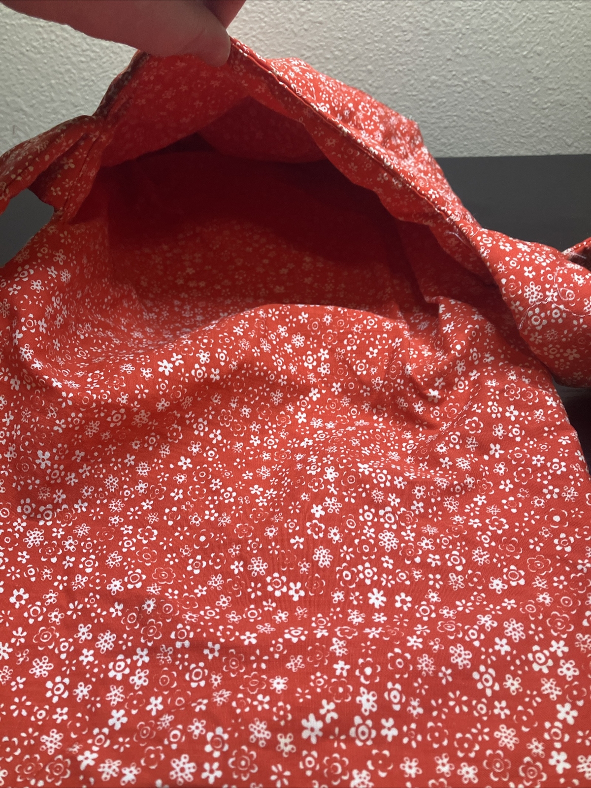 Unique Vintage 70s Homemade Cotton Hobo Bag Purse Red Flower Fabric