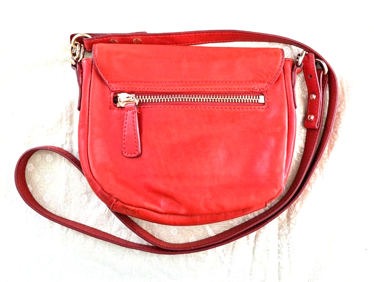 Burnt Orange Red Leather Semicircle Crossbody Flap Push Lock Small Purse J Crew