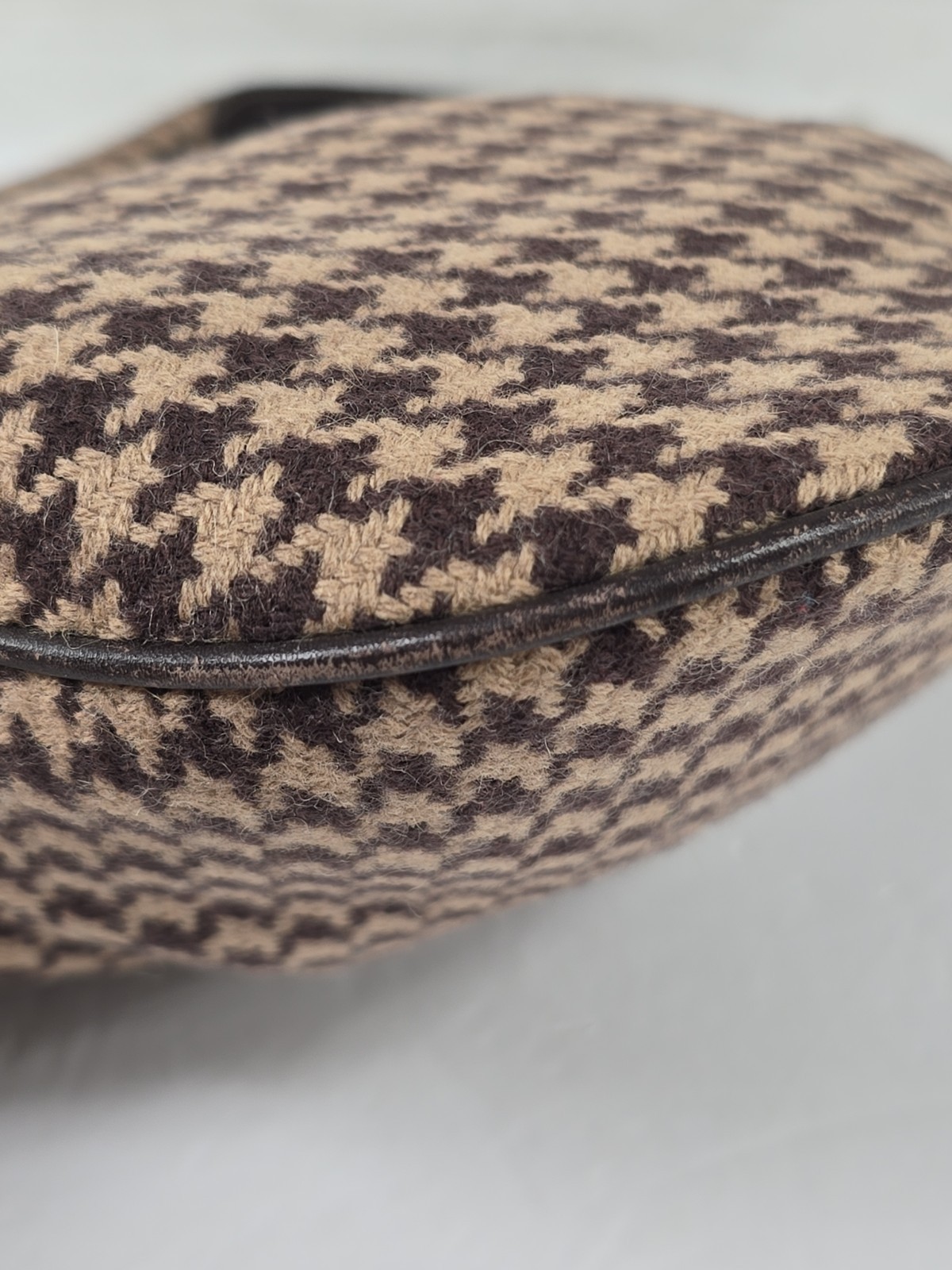 Lauren Ralph Lauren Brown Houndstooth Shoulder Bag Wool Blend Made in Korea Y2K.
