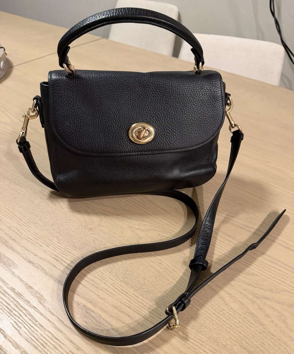 Vintage Coach Black Pebbled Satchel Top Handle Turnlock Crossbody Gold Hardware
