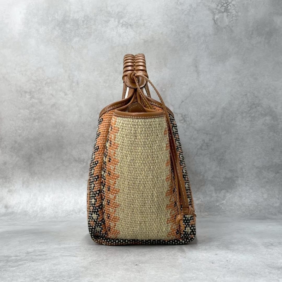 TOD’s T Timeless Jute Tote Bag Natural Casual Stylish Natural Authentic Brown