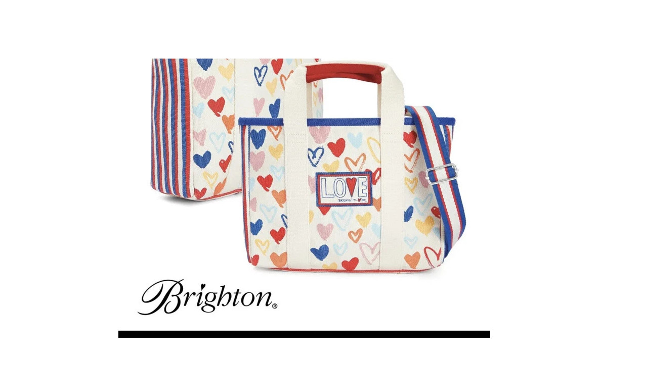 Brighton Tote Bag Mini Red White and You Canvas with Hearts &Love RT $150 NWT US