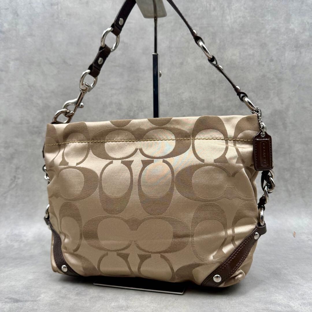 Coach Curly Satin Signature Shoulder Bag Beige Leather Y2K Vintage 30cm 45cm