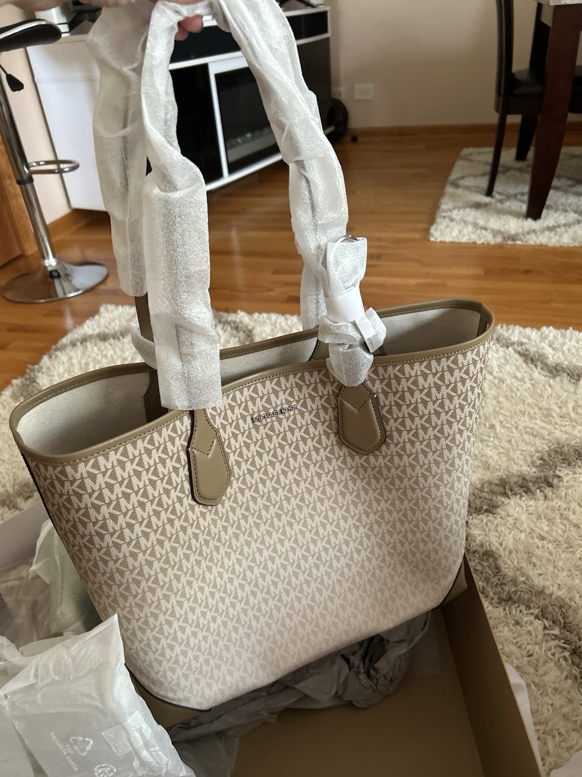 Michael Kors Eva Large Ombré Signature Logo Tote Bag – Husk Color (New)