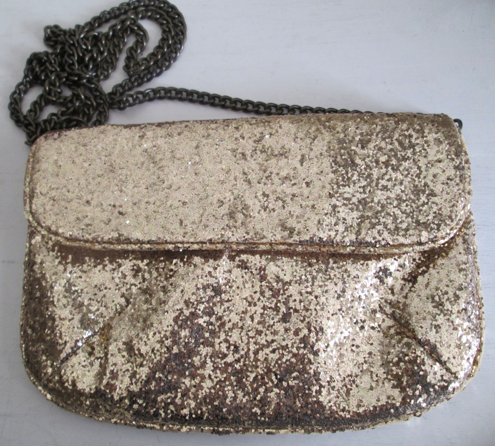 J.Crew Sequin Glitter Crossbody Bag GOLD Black Gunmetal Chain Strap