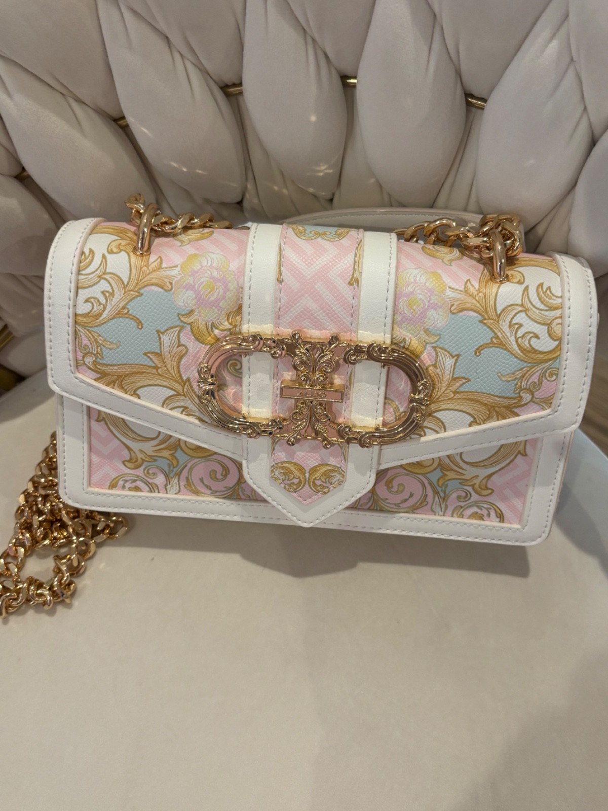 ALDO Chevron Chain light pink blue gold swirl design(pink on strap see photos)