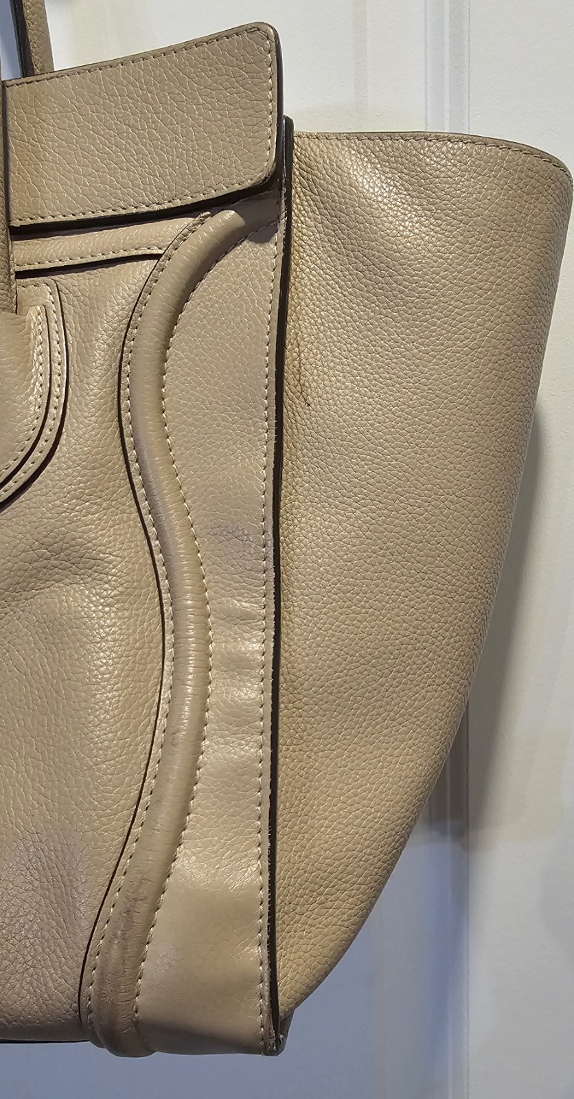 Authentic CELINE Mini Drummed Calfskin Luggage Tote In Dune