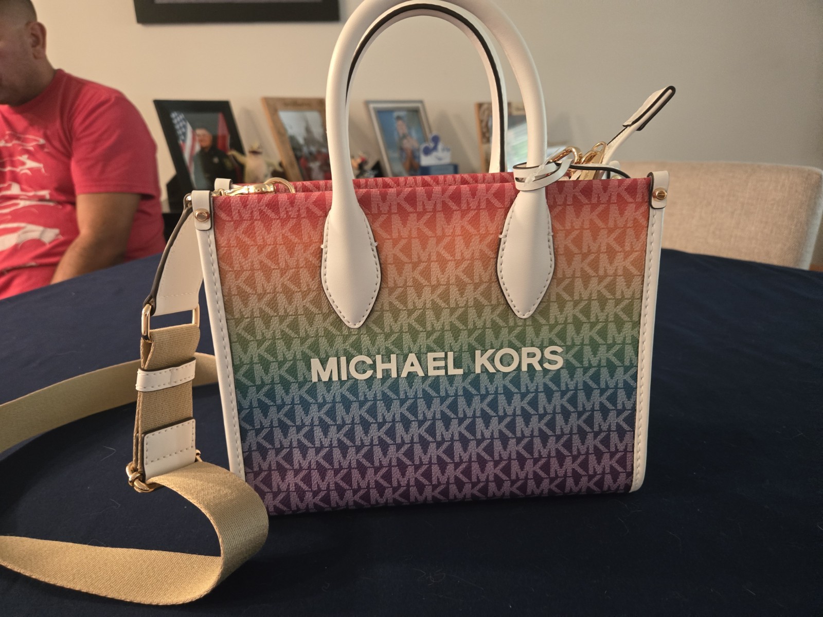 Michael Kors Logo Satchel Multicolor Small Top Handle Zip Detachable Strap