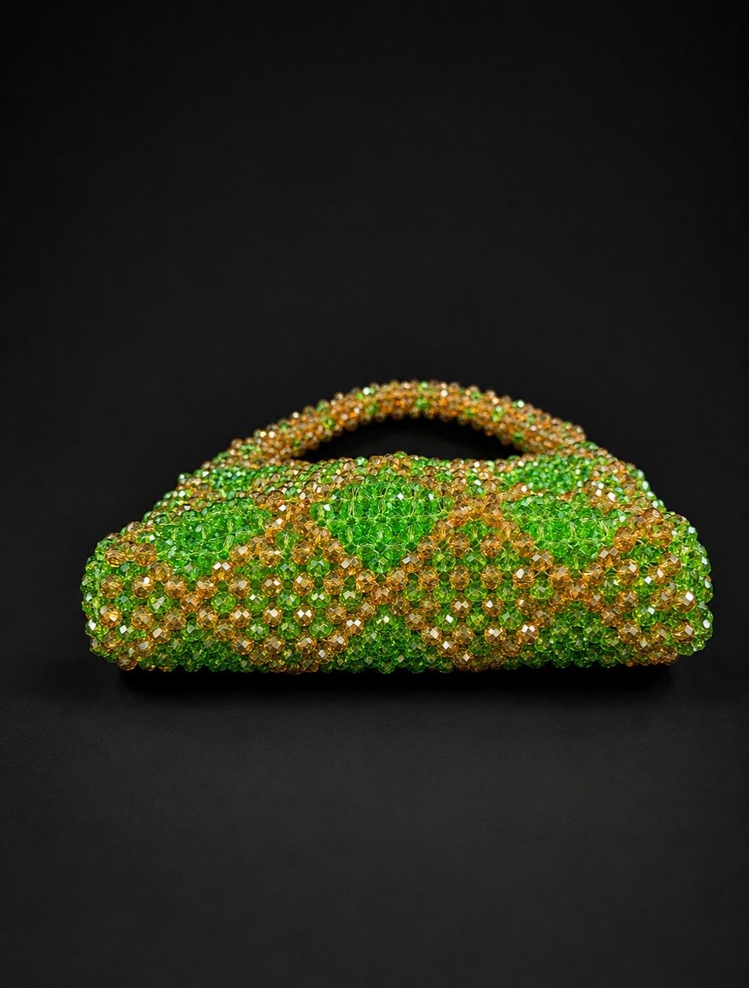 Beaded Shoulder Bag Green and Gold, Bridal Purse, Evening Handbag, fancy Clutch