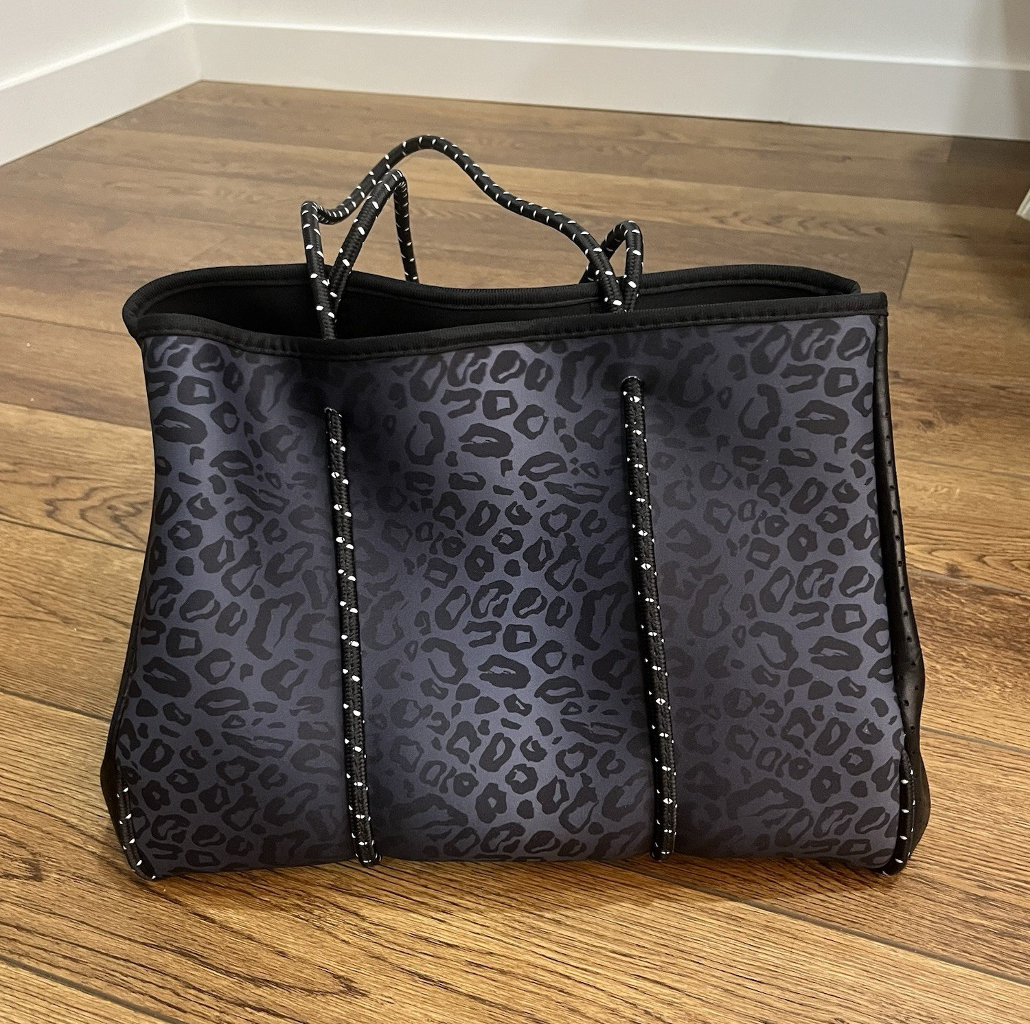 Large Black Blue Leopard Neoprene Tote and Zipper Pouch