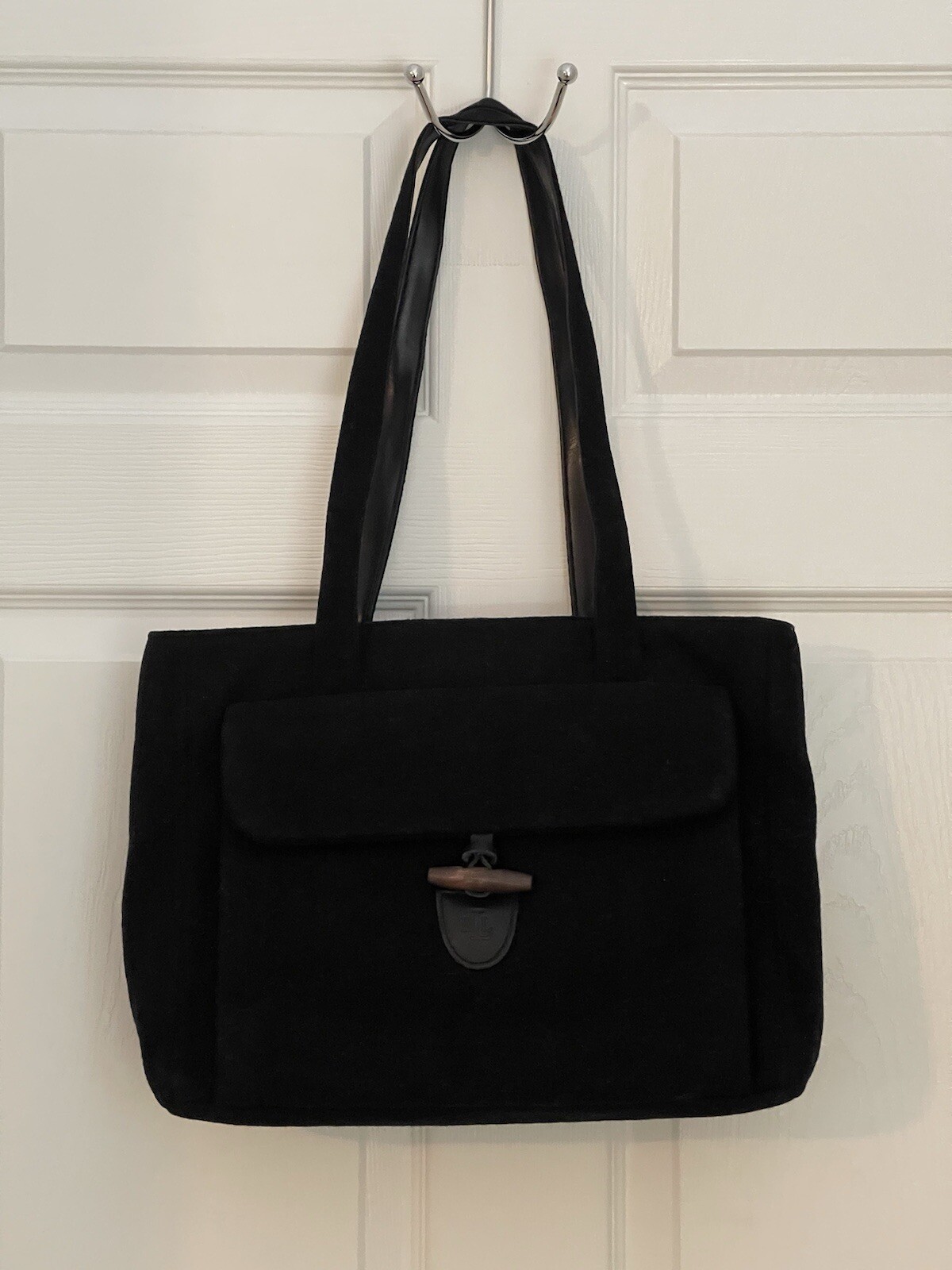 Lauren Ralph Lauren Black Wool Designer Winter Purse Excellent Pockets