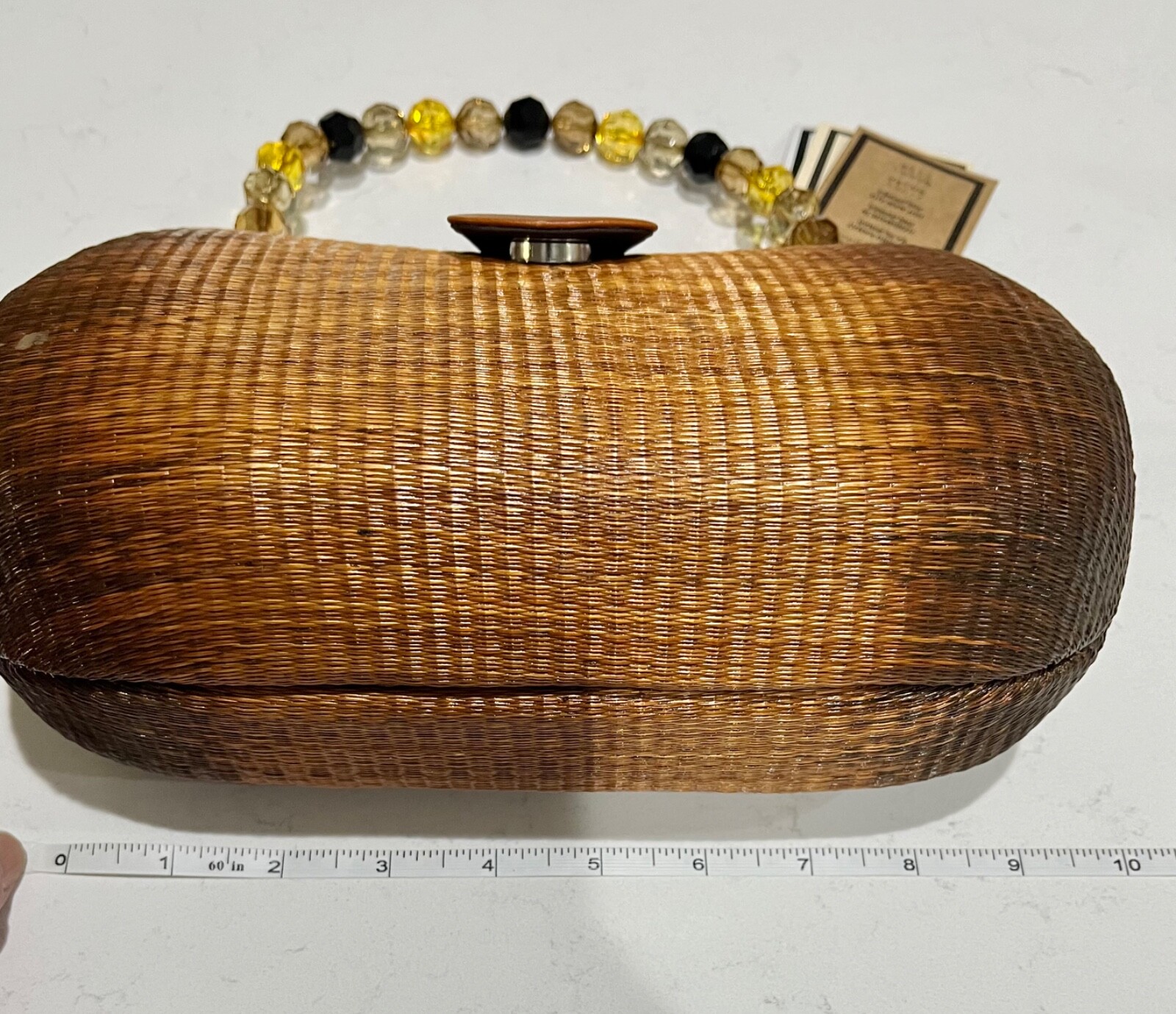 Le Sac Handmade Purse Buri palm tree rattan, straw cane woven style bag, NWT