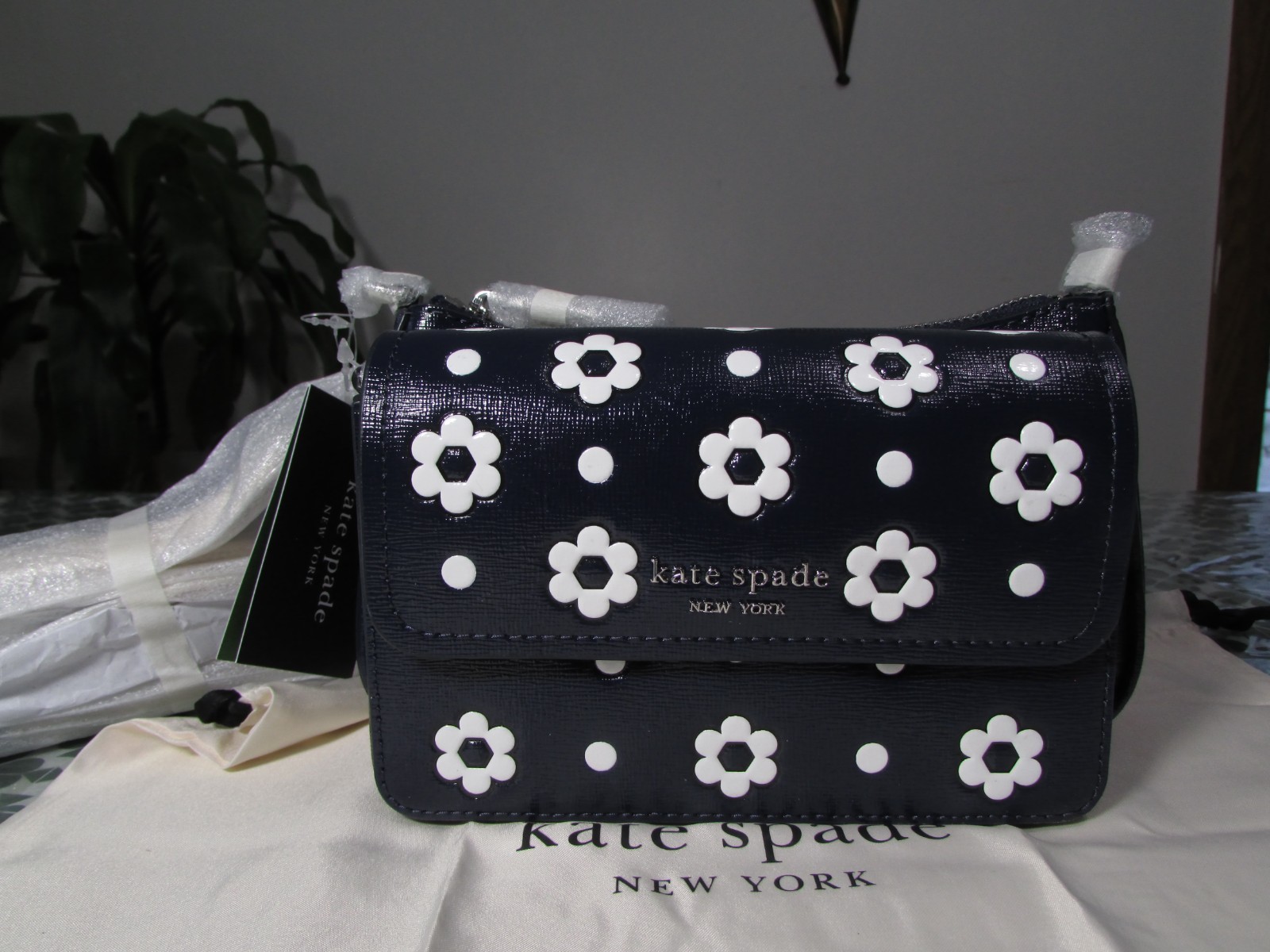 NWT Spade Leather Double Up Daisy Dot Crossbody KH149 Parisian Navy Multi
