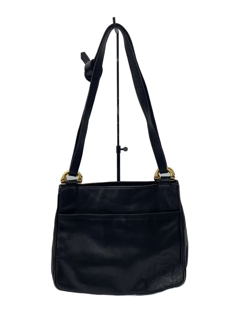 LOEWE 2-way leather shoulder bag, black, with corner wear and peeling on the sid
