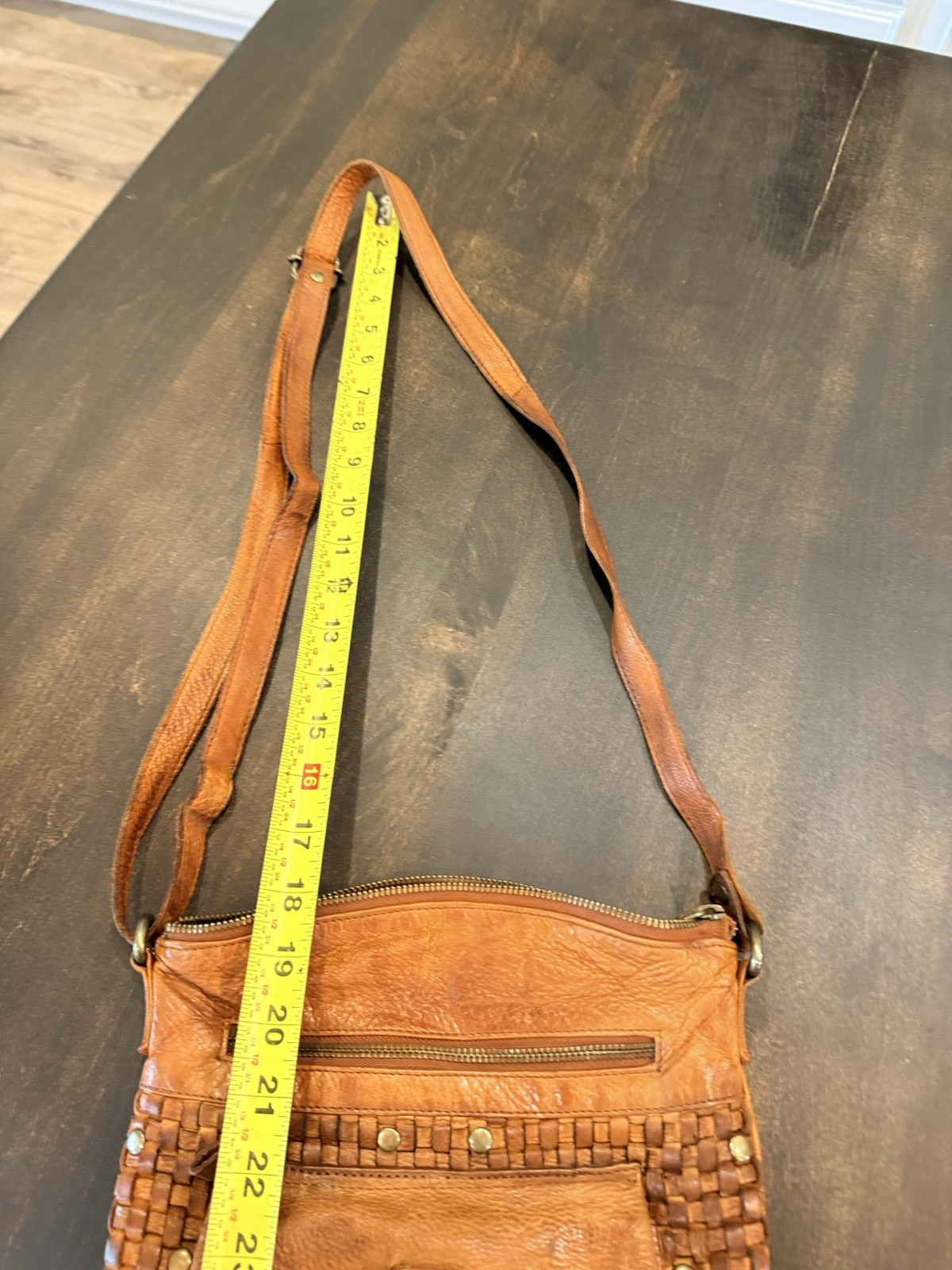 Oak Leathers Crossbody Messenger Shoulder bag Cognac Weave Handmade India