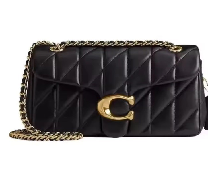Coach Quilted Black Crossbody Bag Gold Chain Strap Magnetic Closure Detachable